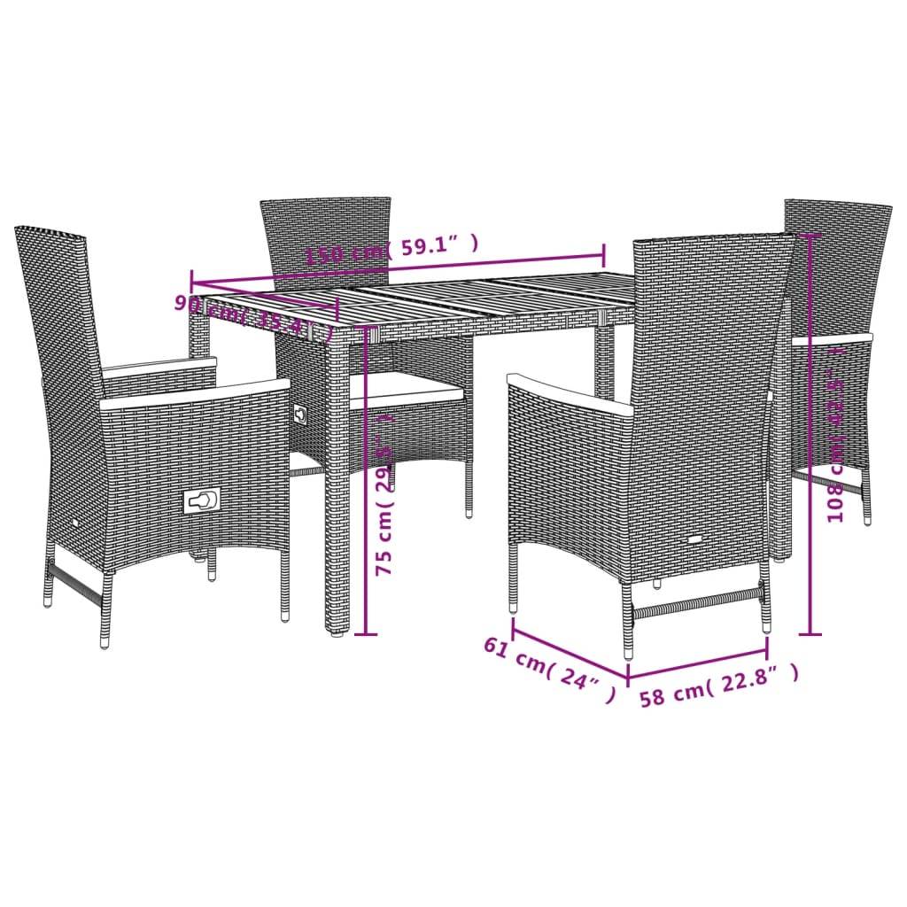 vidaXL 5-tlg. Garten-Essgruppe mit Kissen Schwarz Poly Rattan
