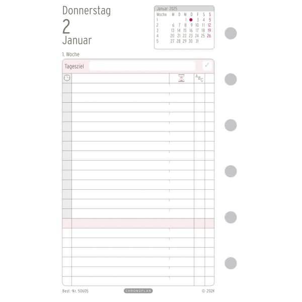 Tagesplan A7 Mini 1 Tag/1 Seite Kalendarium 2025