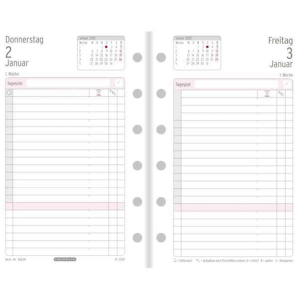 Tagesplan A7 Mini 1 Tag/1 Seite Kalendarium 2025