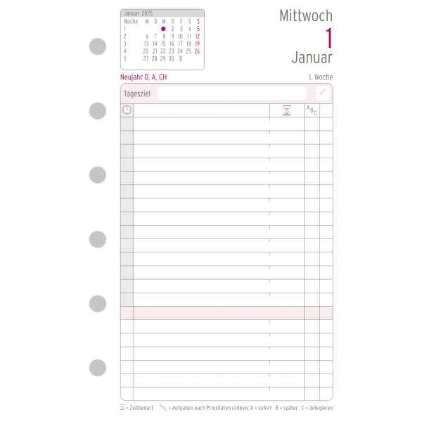 Tagesplan A7 Mini 1 Tag/1 Seite Kalendarium 2025