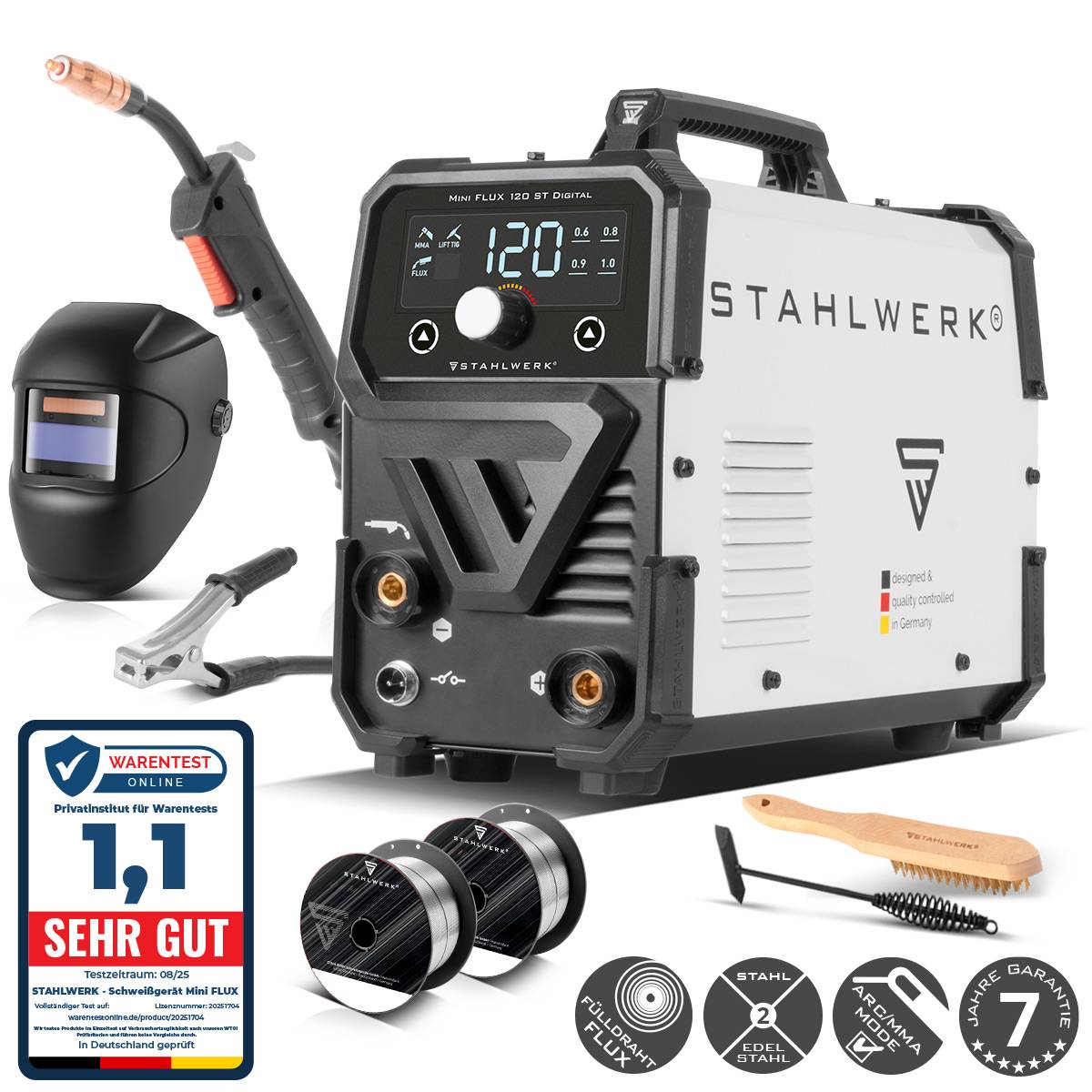 STAHLWERK Schweißgerät FLUX 120 ST Digital Vollausstattung MMA LIFT TIG Funktion