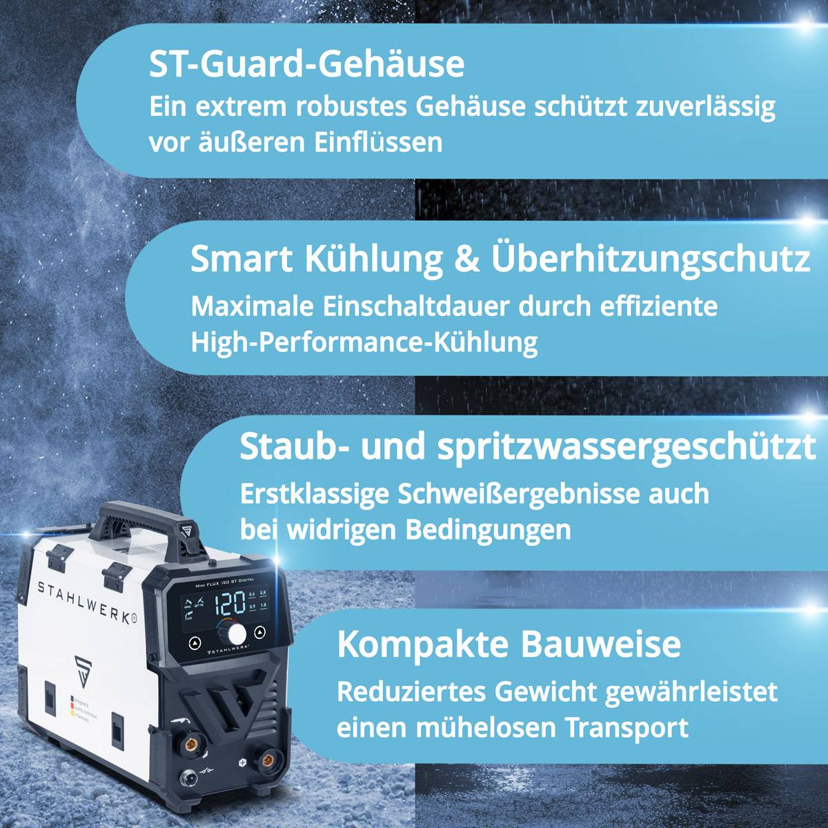 STAHLWERK Schweißgerät FLUX 120 ST Vollausstattung Gerätewagen Helm