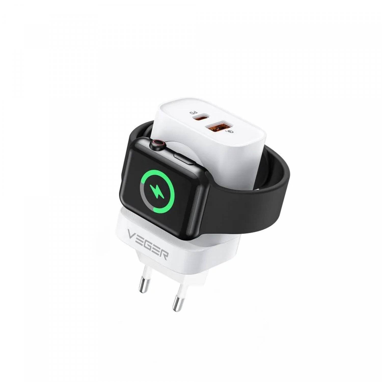 VEGER USB + Typ C Wandladegerät + Ladegerät kompatibel mit Watch PD 25W weiß