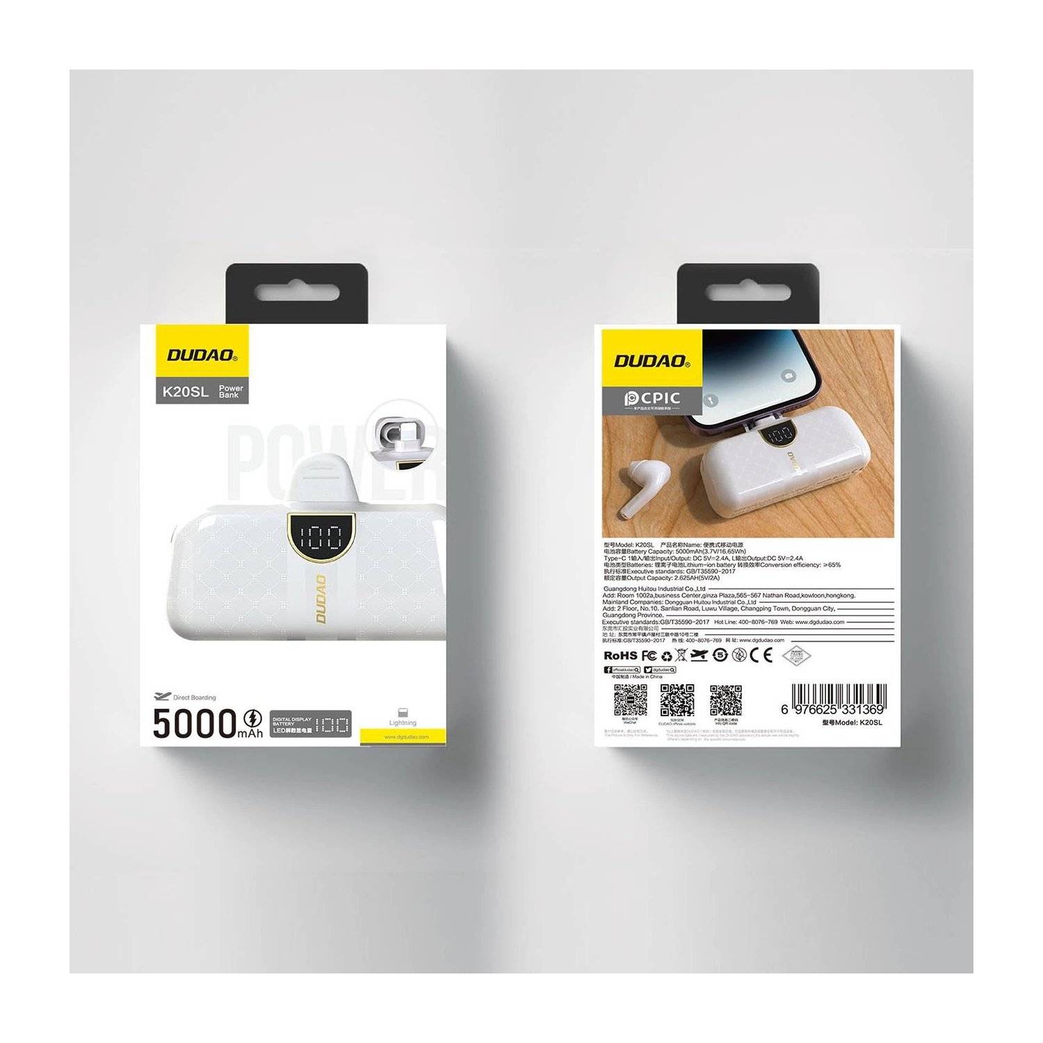 Dudao K20S Mini-Powerbank in Form einer Tasche 5000 mAh - externer Akku - i-Phone Weiß