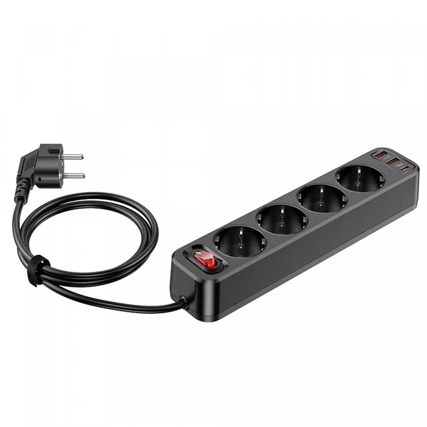 HOCO 4-fach Steckdosenleiste + 2 x USB QC3.0 18W + Typ C PD 20W Schwarz