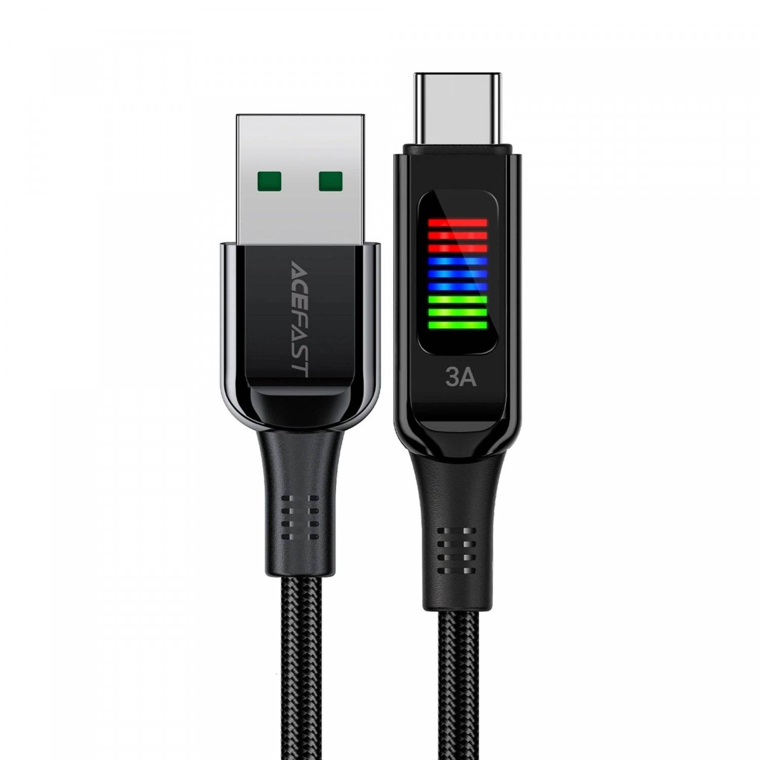 Acefast C7-04 Ladekabel USB-A USB-C 60 W 1,2 m Kabel mit Display  Schwarz