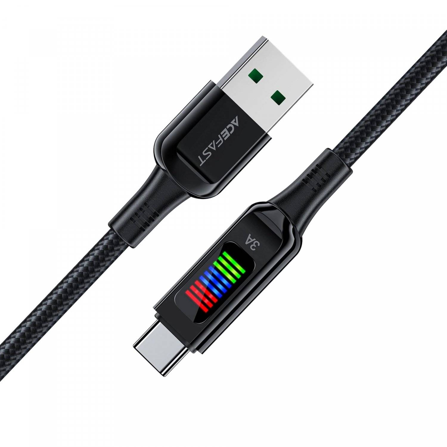 Acefast C7-04 Ladekabel USB-A USB-C 60 W 1,2 m Kabel mit Display  Schwarz