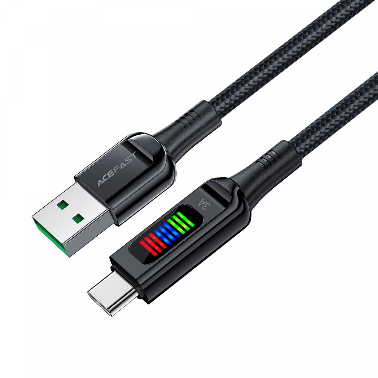 Acefast C7-04 Ladekabel USB-A USB-C 60 W 1,2 m Kabel mit Display  Schwarz