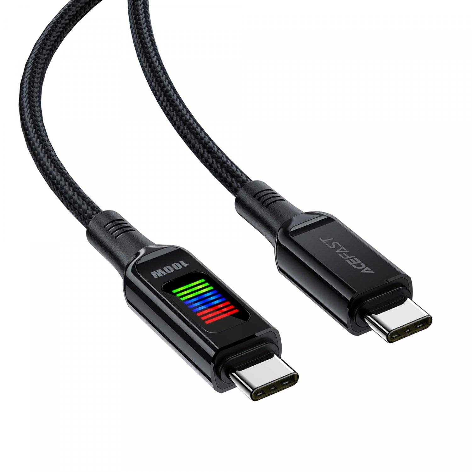 Acefast C7-03 USB-C USB-C 100 W 1,2 m Kabel mit Display  Schwarz