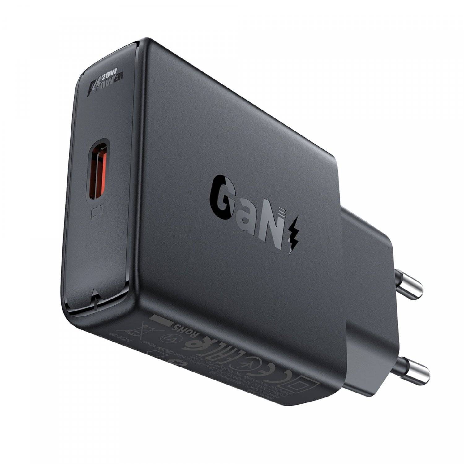 Acefast A65 Ladeadapter PD 20W GaN USB-C Wandladegerät  Schwarz