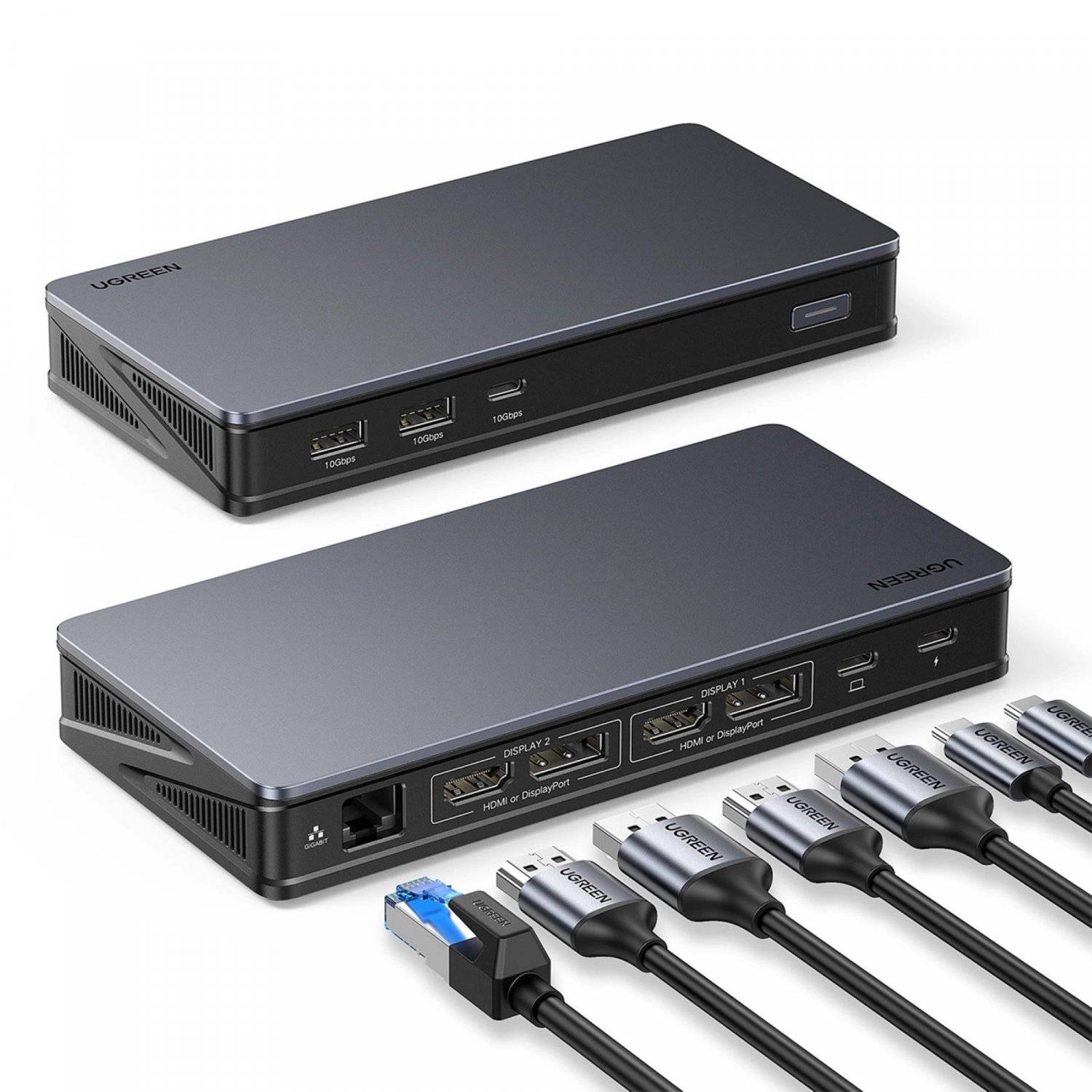 Ugreen CM615 USB-C, DisplayPorrt, HDMI, RJ45 Multifunktionsadapter  Grau mit USB-C Kabel