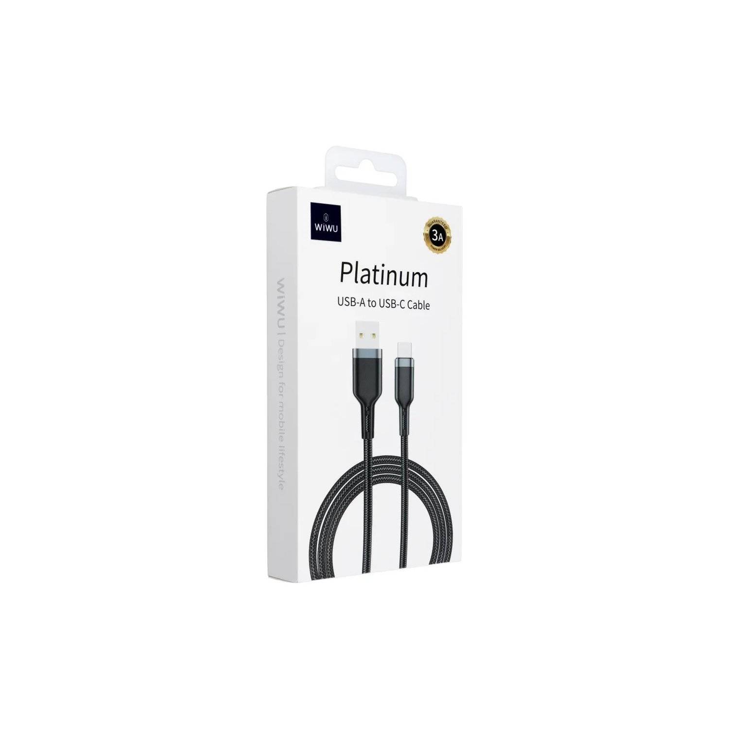 WiWU - Platinum Series Datenkabel Wi-C019 USB A auf USB C 3A 1,2m Kabel - schwarz