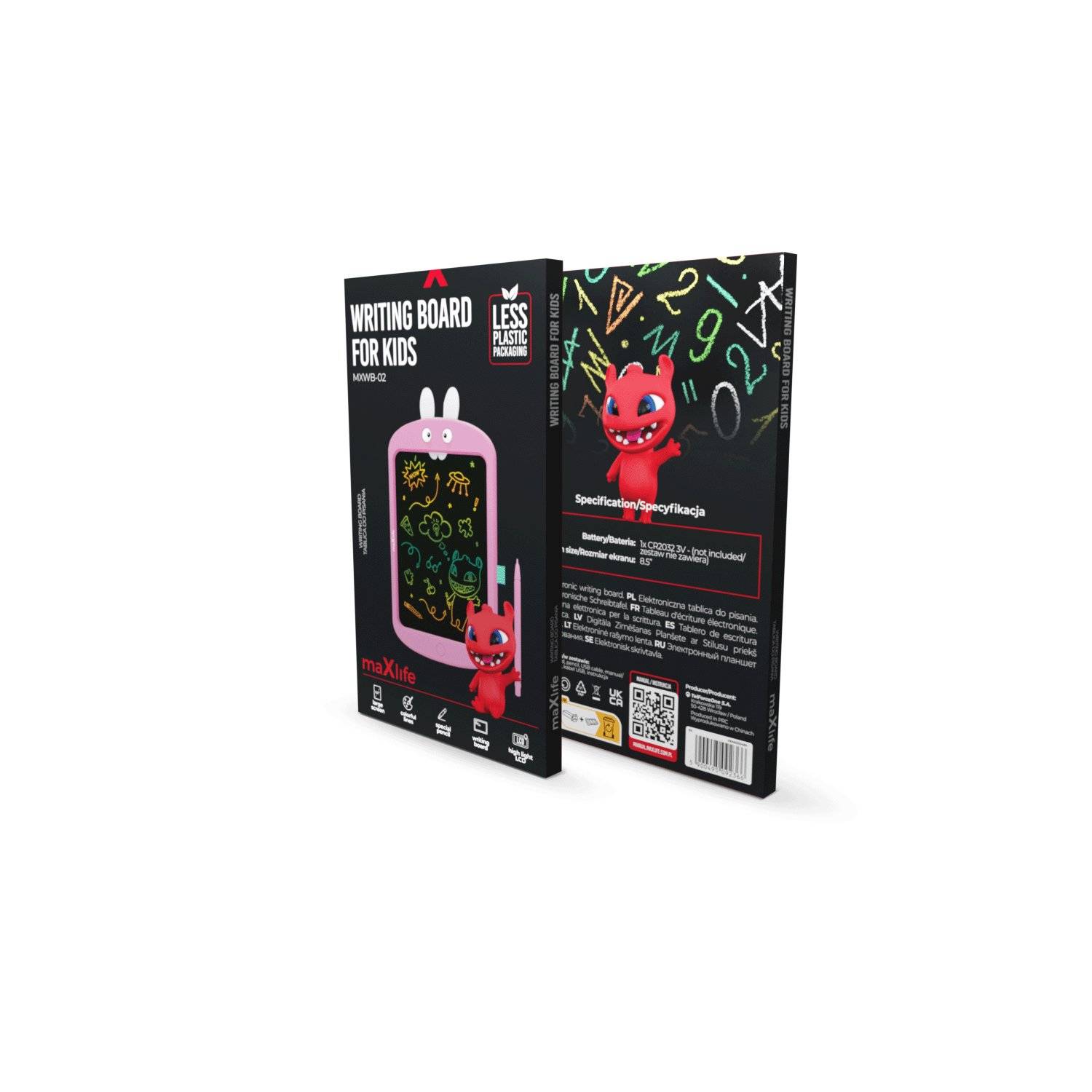 Maxlife Kinder-Schreibtafel MXWB-02 - Zeichenboard Notieren, Lernen, Löschen Pink