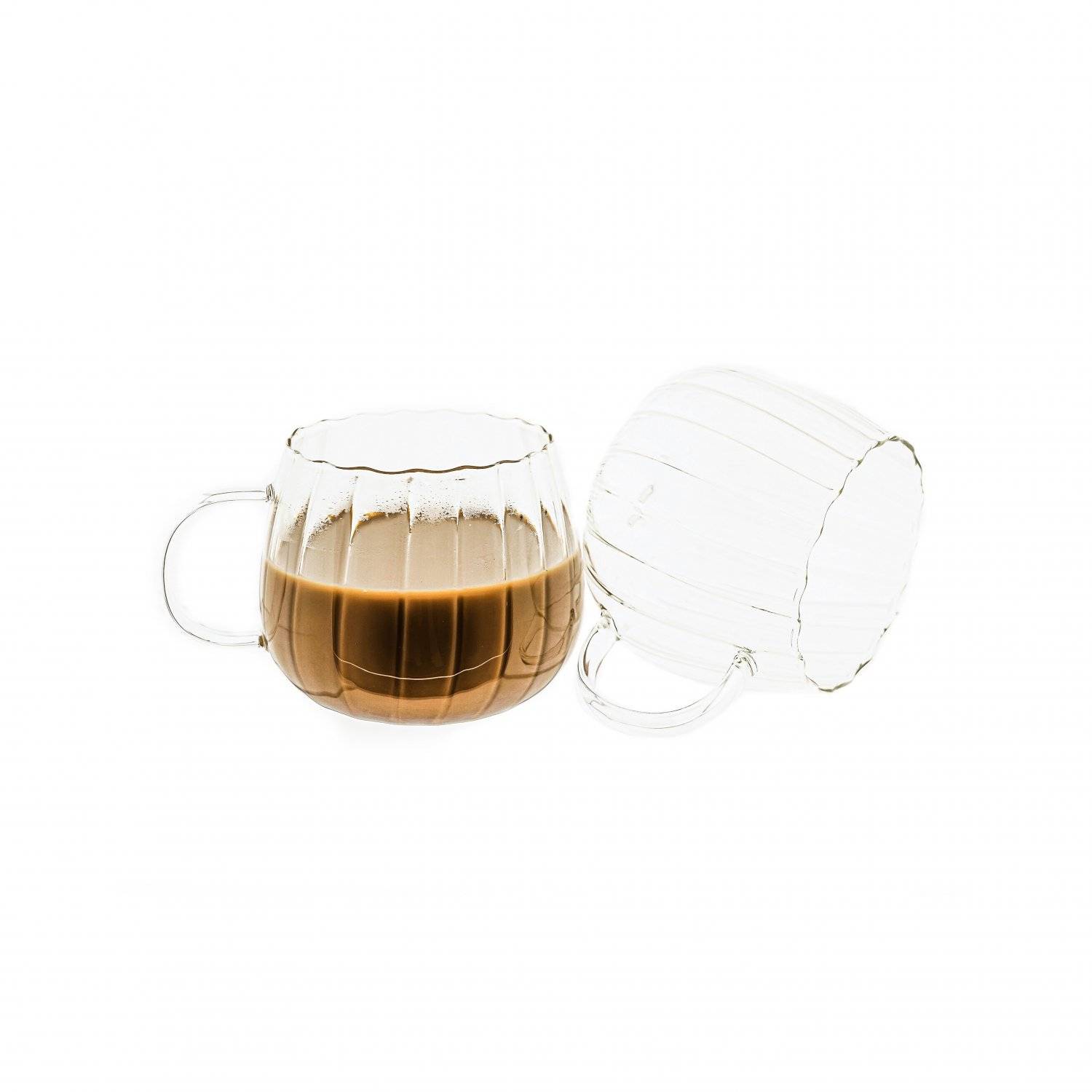 Mulex 12 Tlg. Gläser-Set Riffle Cup Hitzebeständig 350 ml transparent Kaffeeglas Teeglas