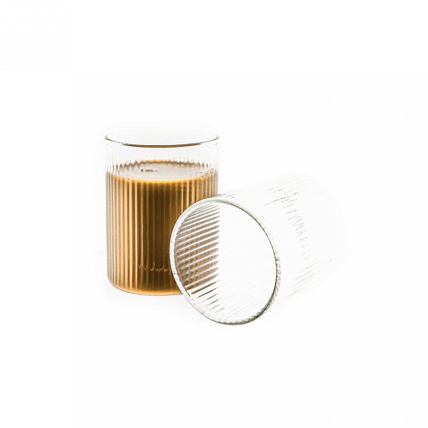 Mulex 2 Tlg. Gläser-Set Latte Macchiato Gläser Riffle Design Teeglas Borosilikatglas 300 ml