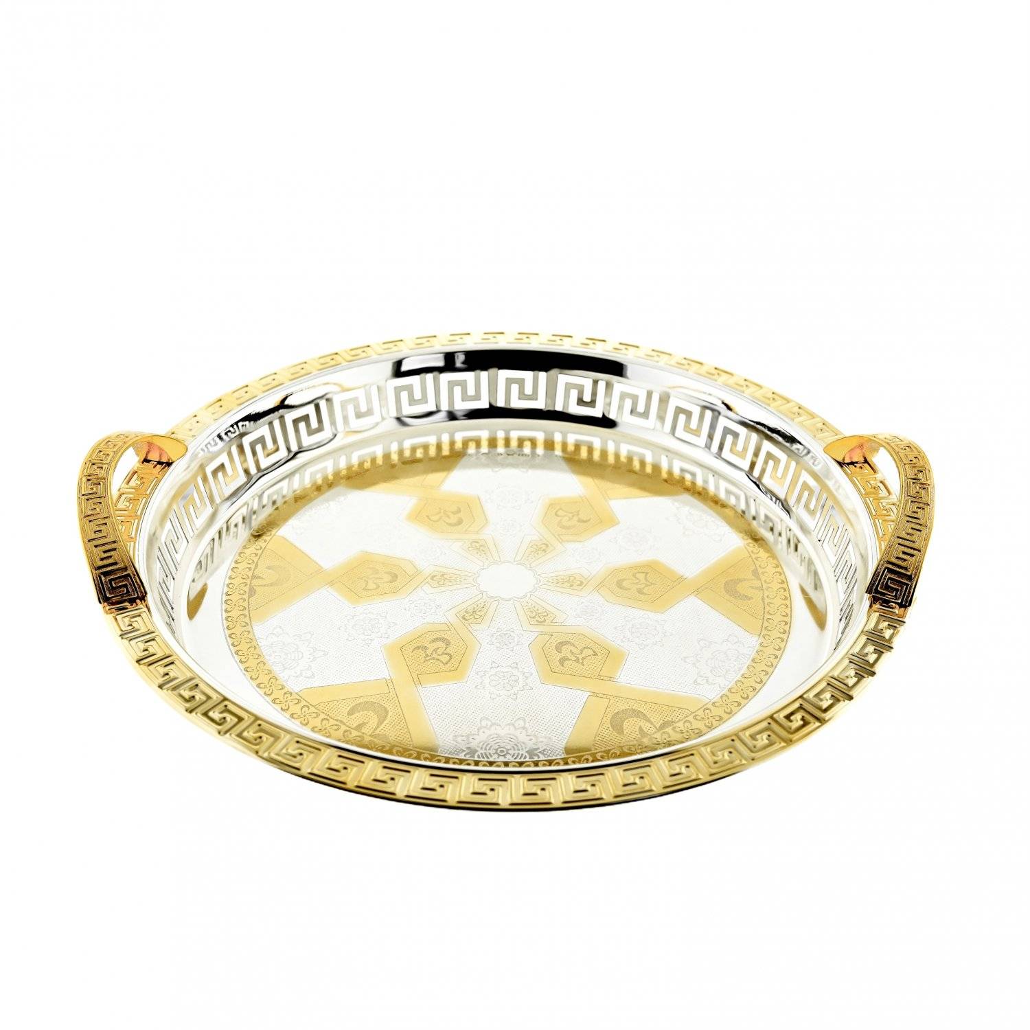 Sunay Serviertabletten Rund in Silber mit goldenen Musterdetails 35x3,5 cm