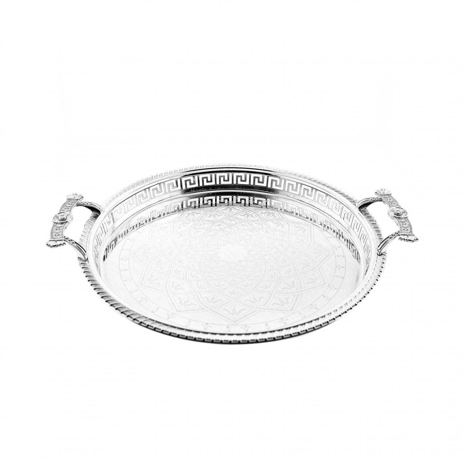 Sunay Serviertabletten in Silber Rund mit Muster mit eleganten Griffen 45x3,5 cm
