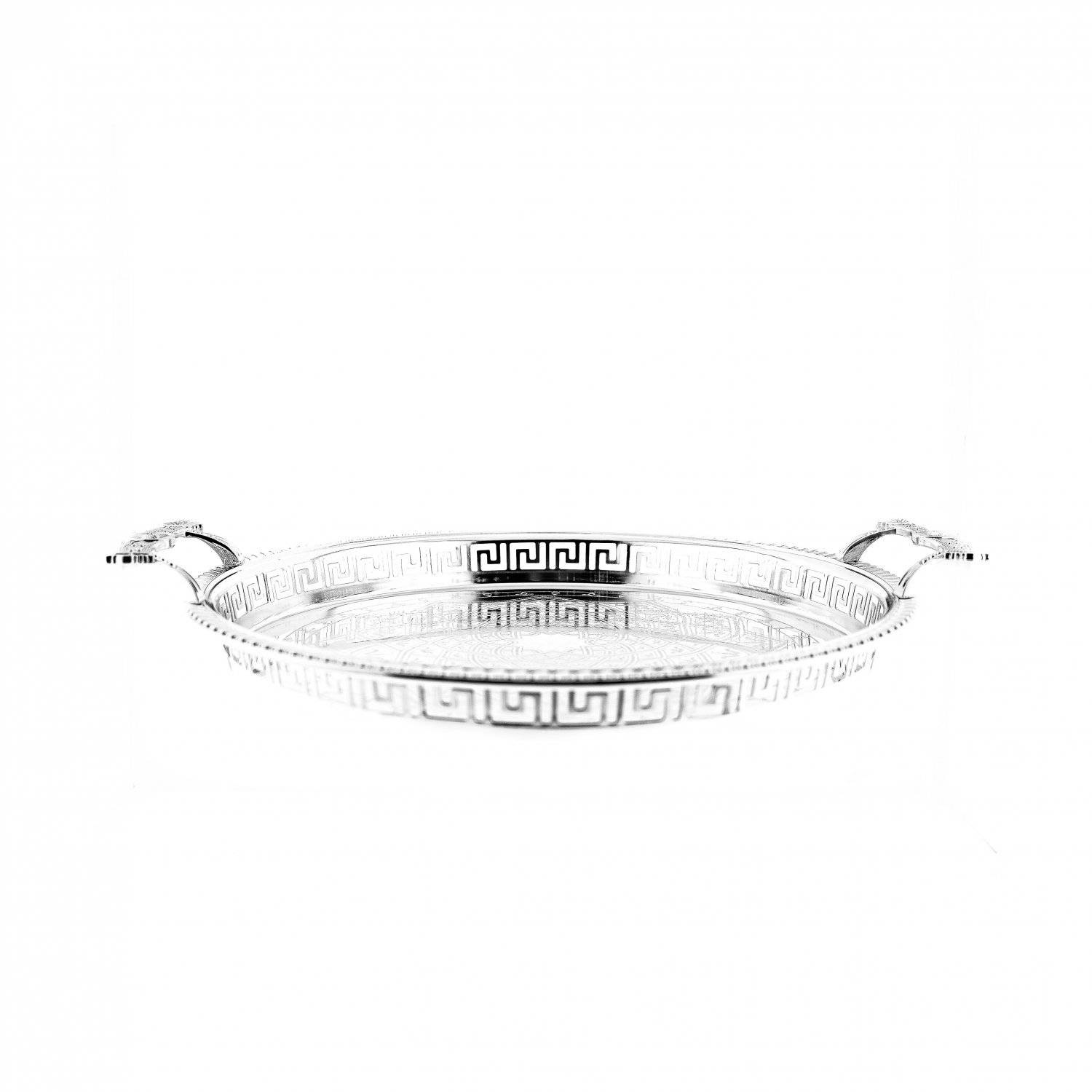 Sunay Serviertabletten in Silber Rund mit Muster mit eleganten Griffen 45x3,5 cm