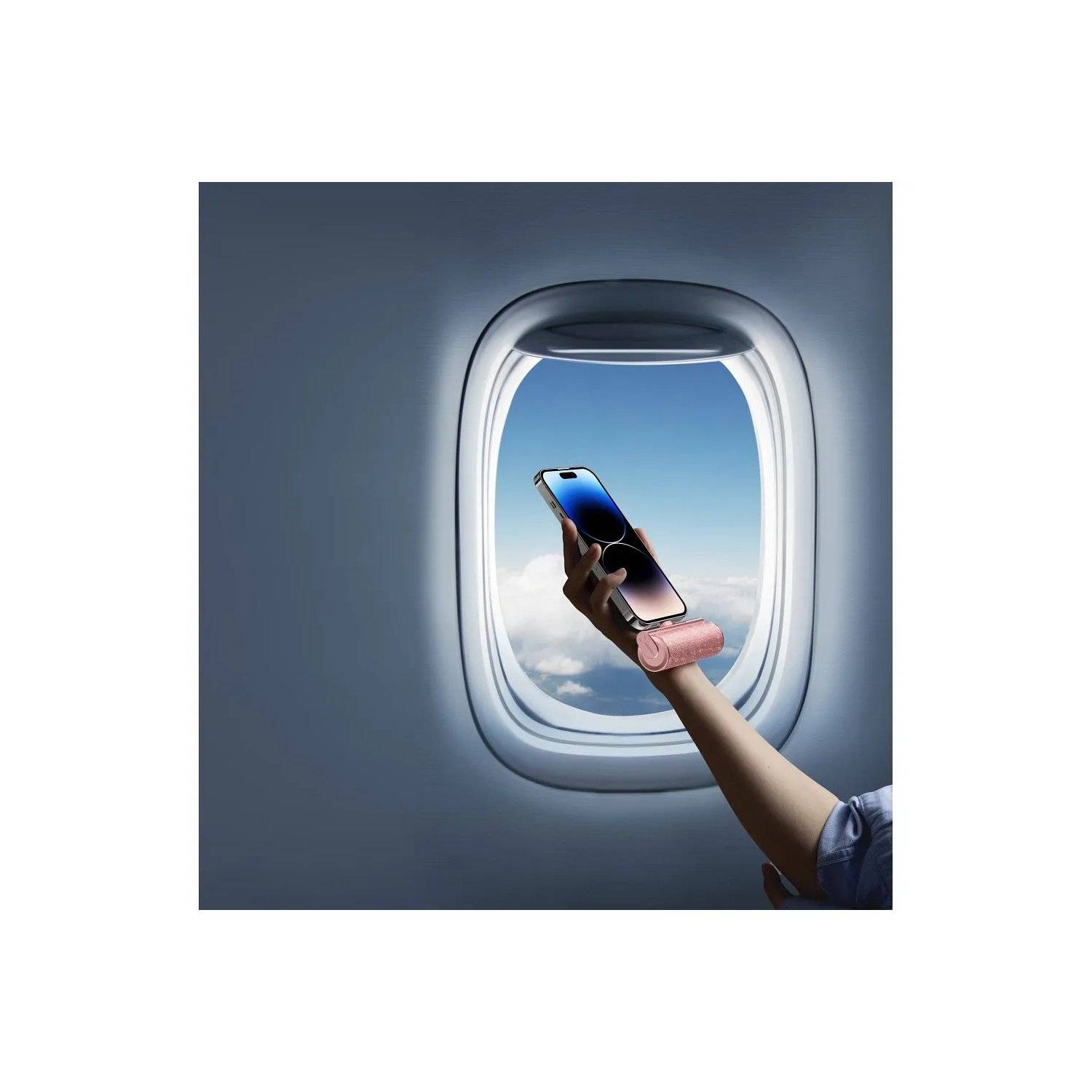 VEGER Powerbank 5 000 mAh mit eingebautem Anschluss 12W PlugOn Powerbank mit Glitzer Rosa USB-C