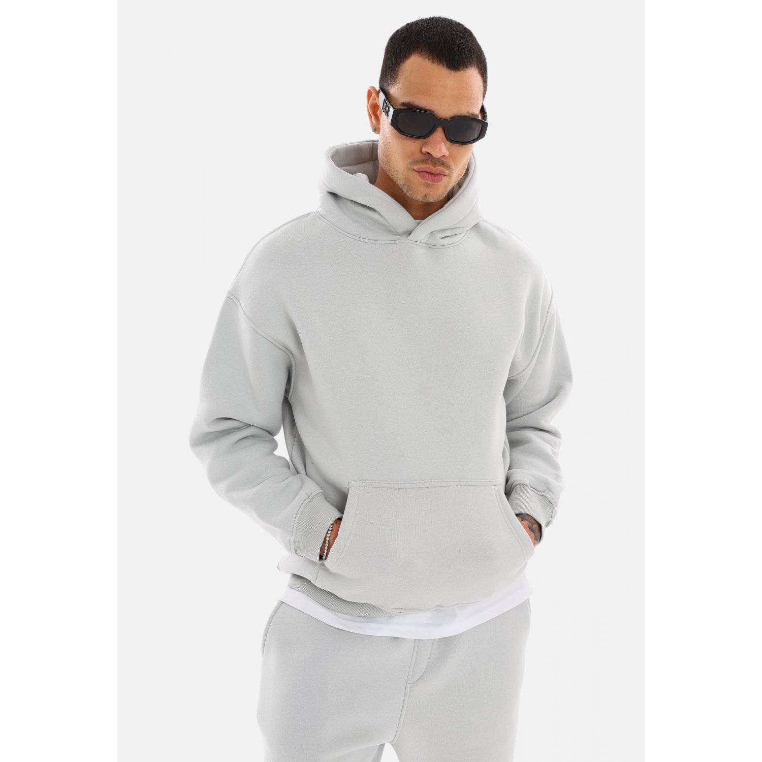 einfarbiger Basic Oversized Hoodie | Premium Herren & Damen Kapuzenpullover Unisex L Painted-Grey