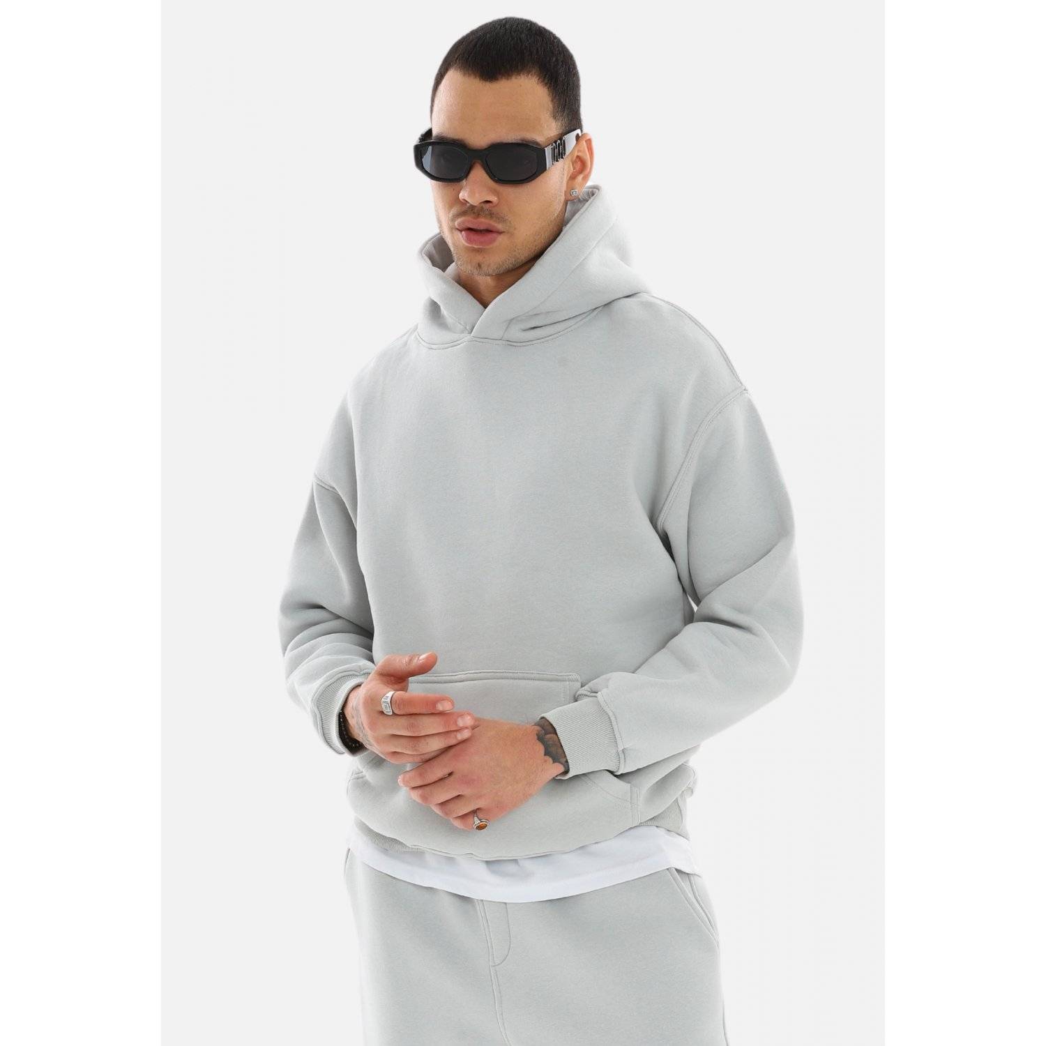 einfarbiger Basic Oversized Hoodie | Premium Herren & Damen Kapuzenpullover Unisex L Painted-Grey