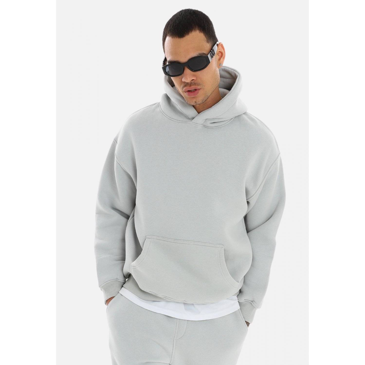 einfarbiger Basic Oversized Hoodie | Premium Herren & Damen Kapuzenpullover Unisex L Painted-Grey