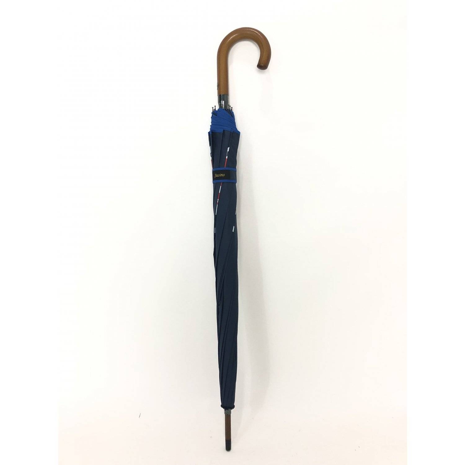 Holzstockschirm Fiberglasstange 190T-Pongee Bespannung in Blau Leuchtturmmotiv