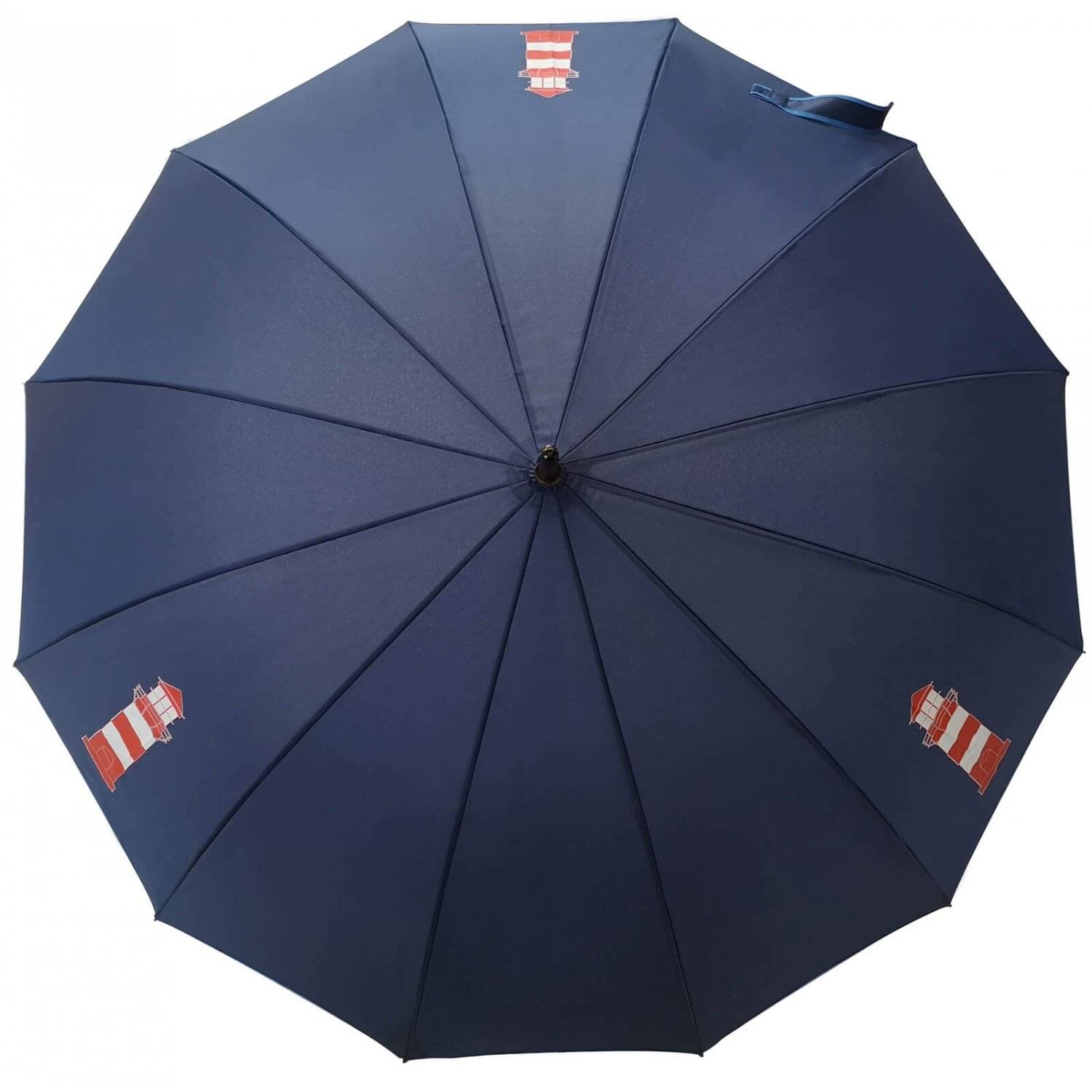 Holzstockschirm Fiberglasstange 190T-Pongee Bespannung in Blau Leuchtturmmotiv