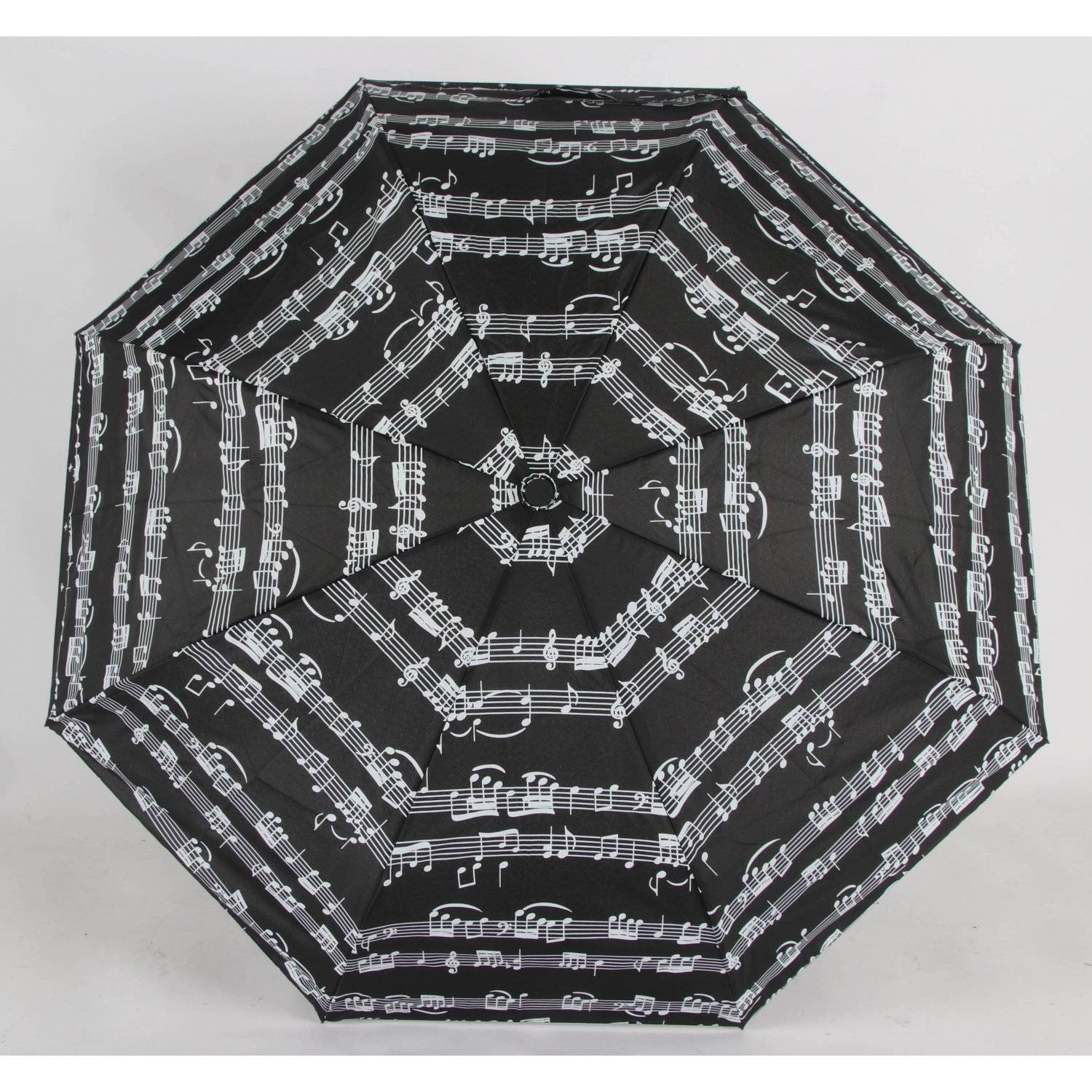 Teleskop Taschenschirm mit Schutzhülle 100 cm mit Notenmuster Fiberglasgestell Schwarz