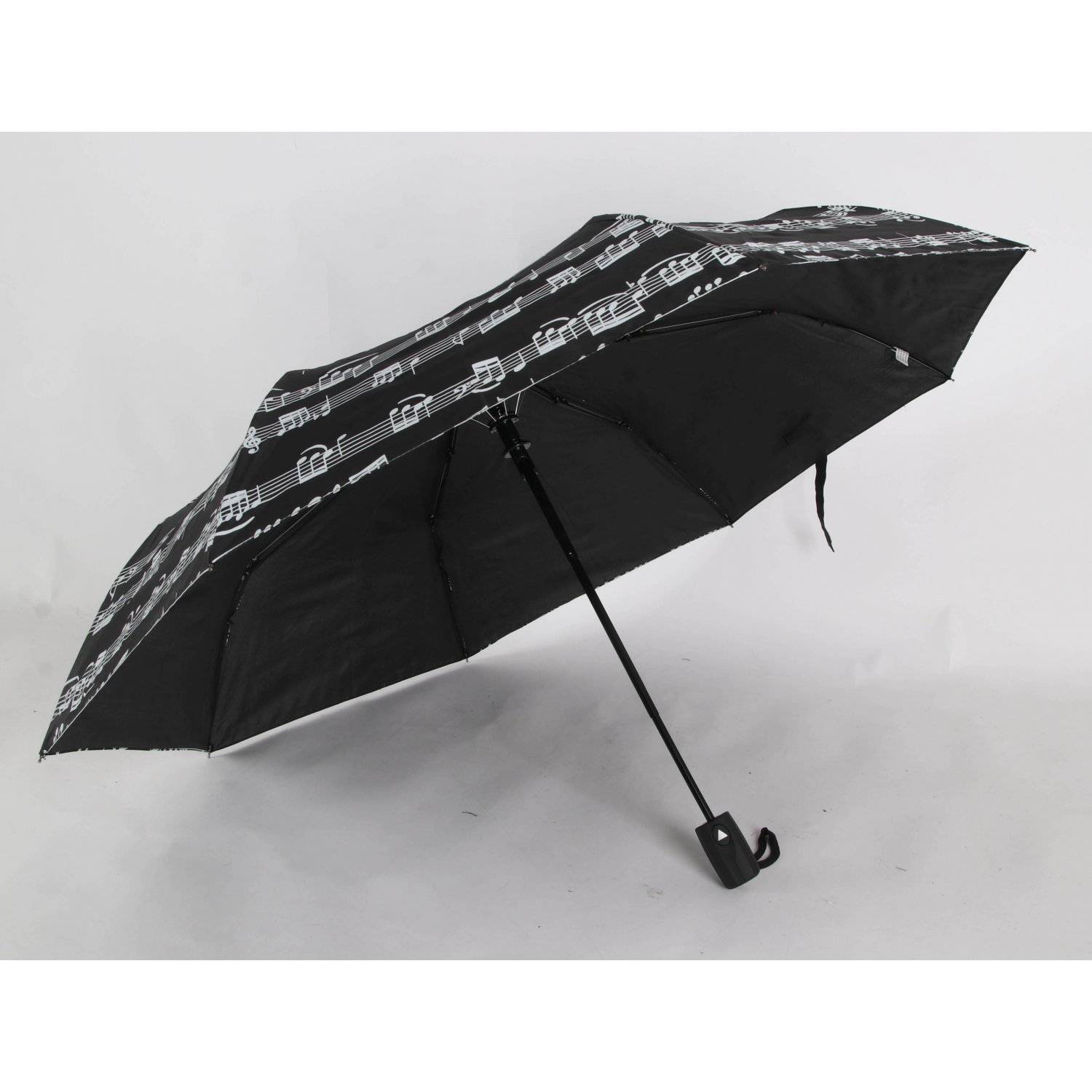Teleskop Taschenschirm mit Schutzhülle 100 cm mit Notenmuster Fiberglasgestell Schwarz