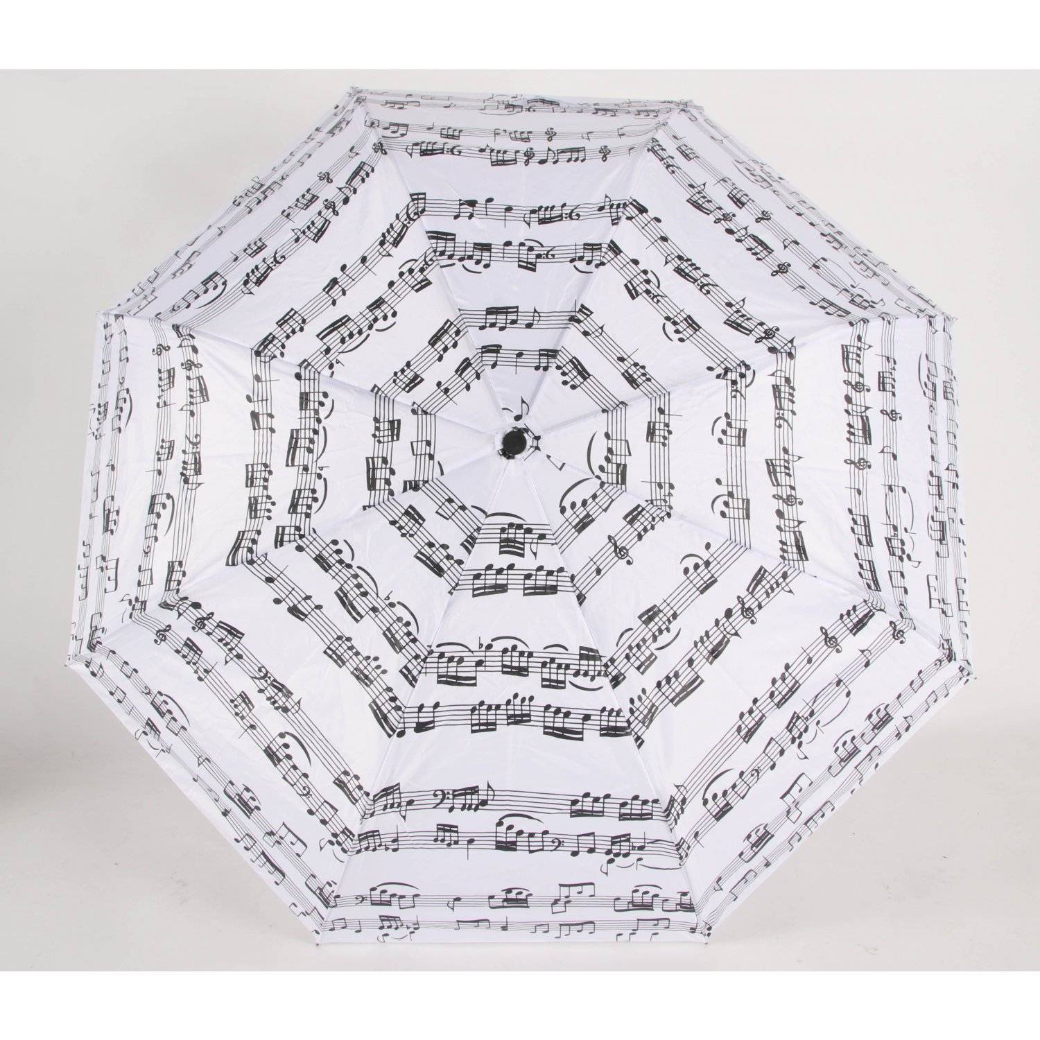 Teleskop Taschenschirm mit Schutzhülle 100 cm mit Notenmuster Fiberglasgestell Weiß