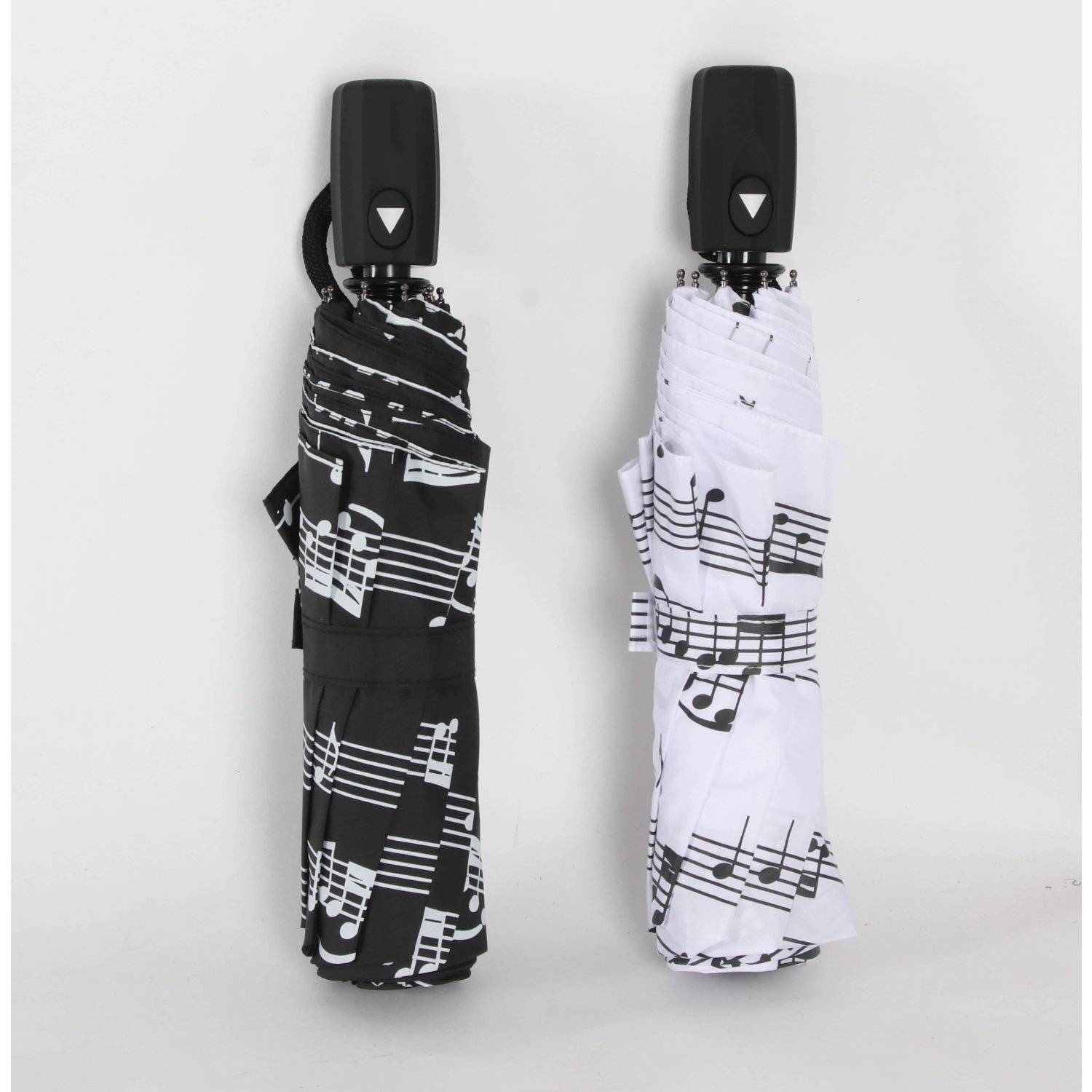 Teleskop Taschenschirm mit Schutzhülle 100 cm mit Notenmuster Fiberglasgestell Weiß