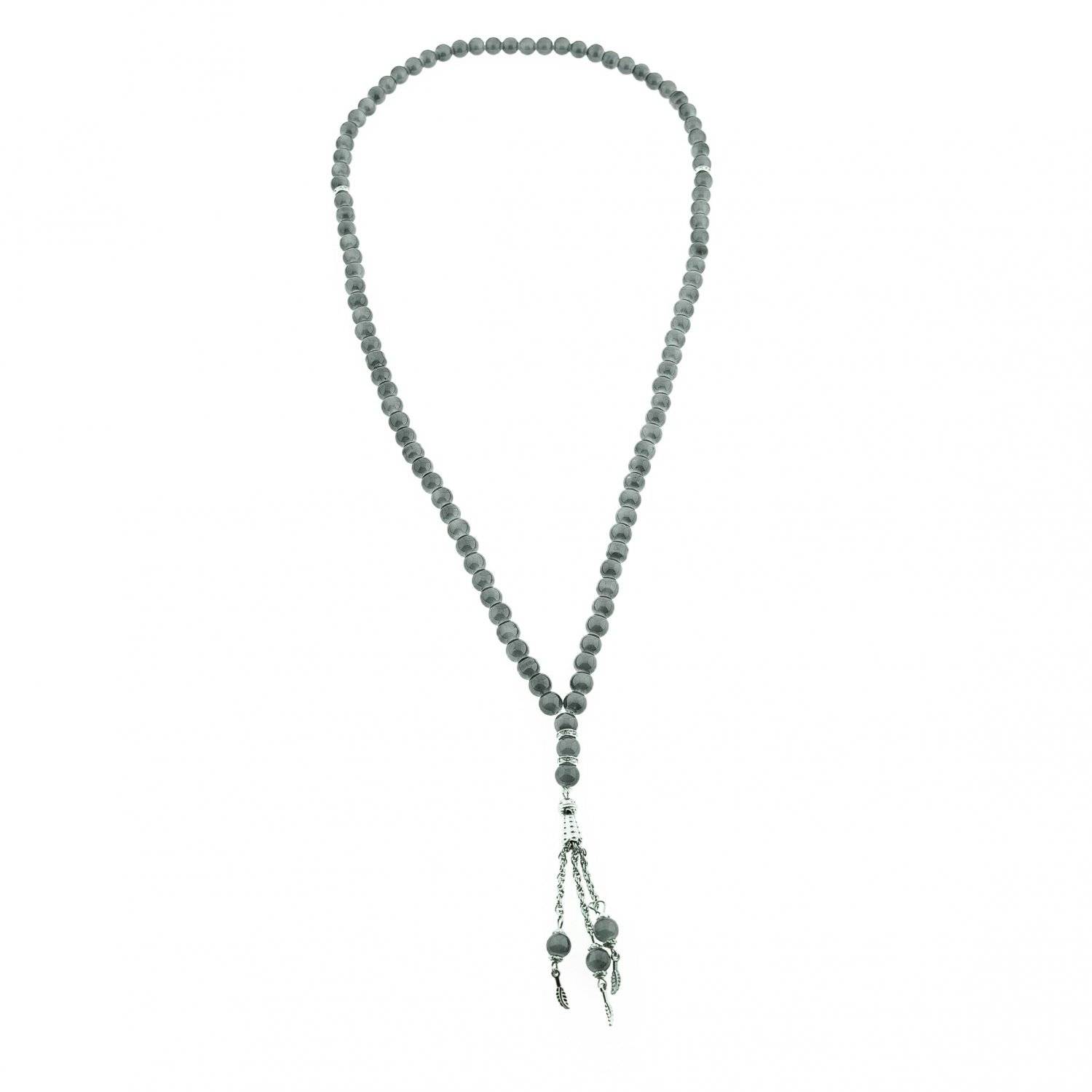 Gebetsketten aus 99 Perlen mit silbernen Akzenten 50 cm Anhänger mit Perlen Grau