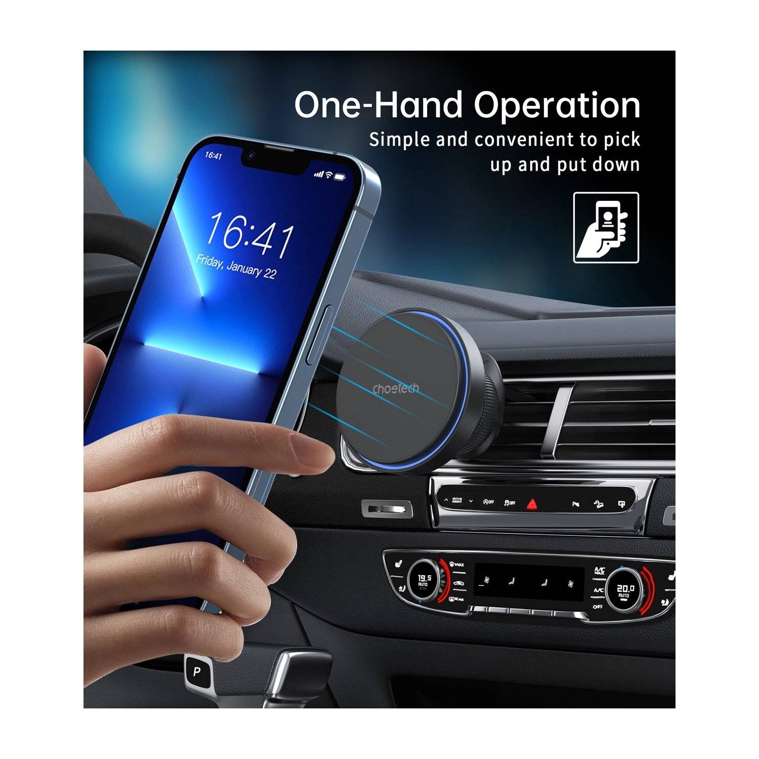 Choetech T205-F Induktionsladegerät - Magnethalter mit 15 W Induktionsladegerät - Schwarz