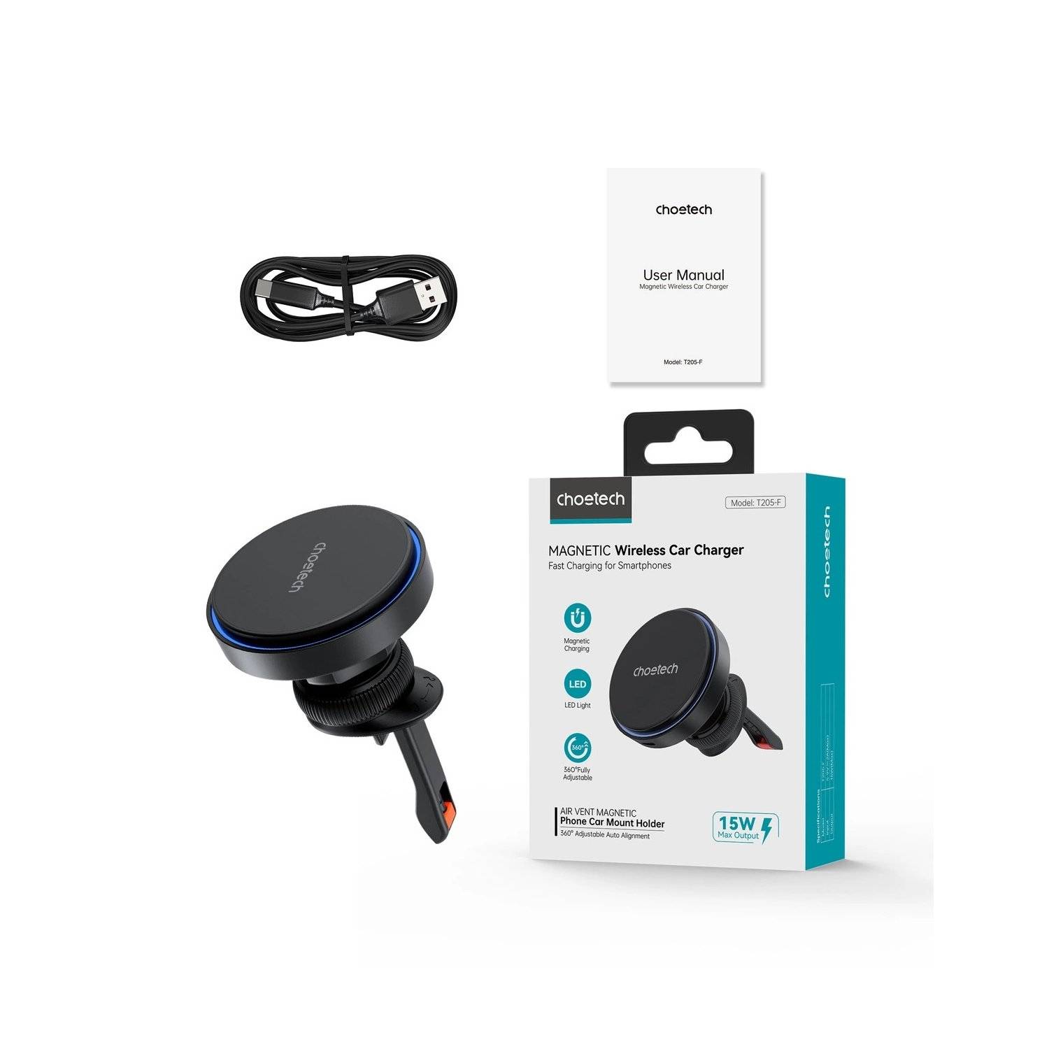 Choetech T205-F Induktionsladegerät - Magnethalter mit 15 W Induktionsladegerät - Schwarz