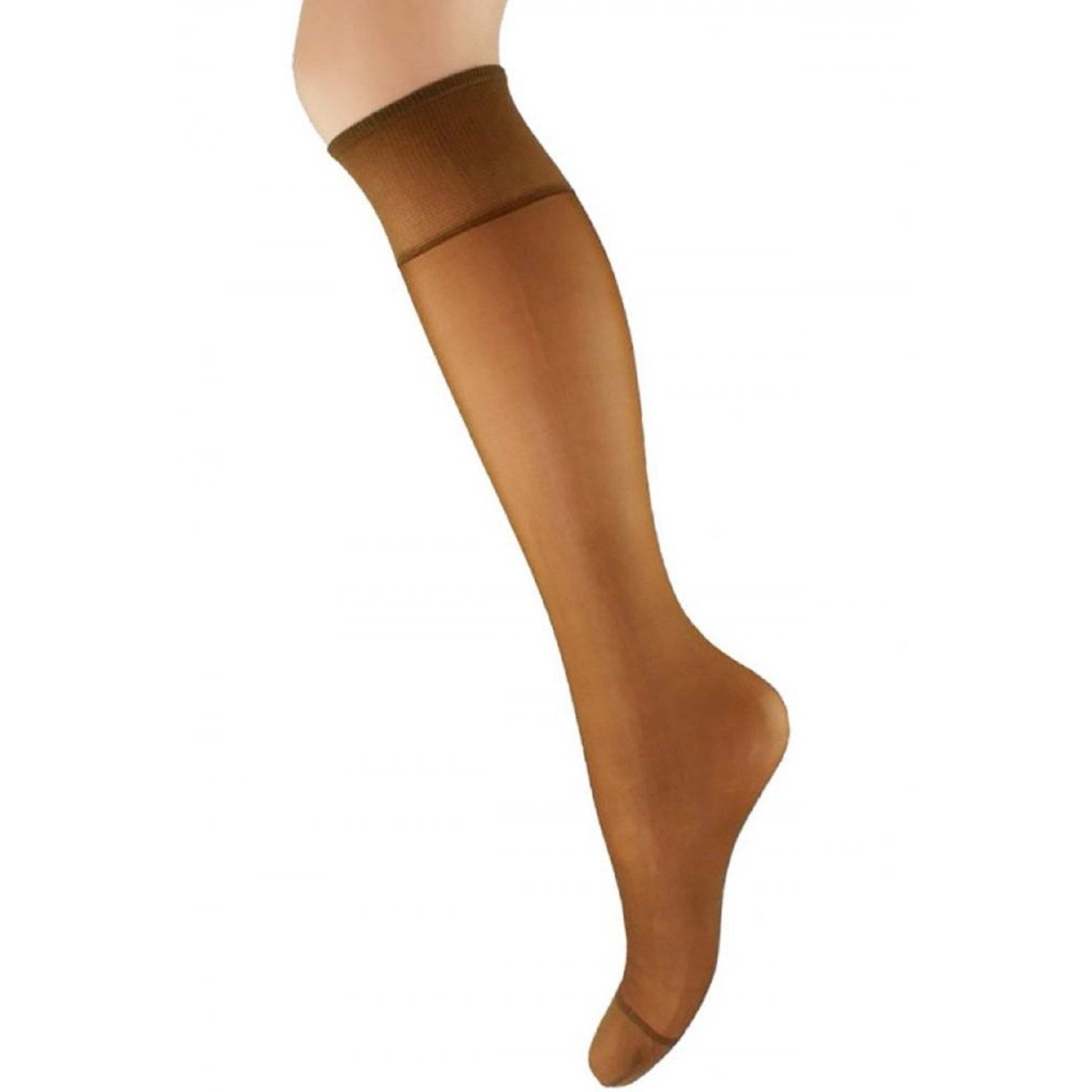 Aurellie Damen Kniestrümpfe: Elegante Lycra-Kniesocken mit 20 DEN Onesize Braun