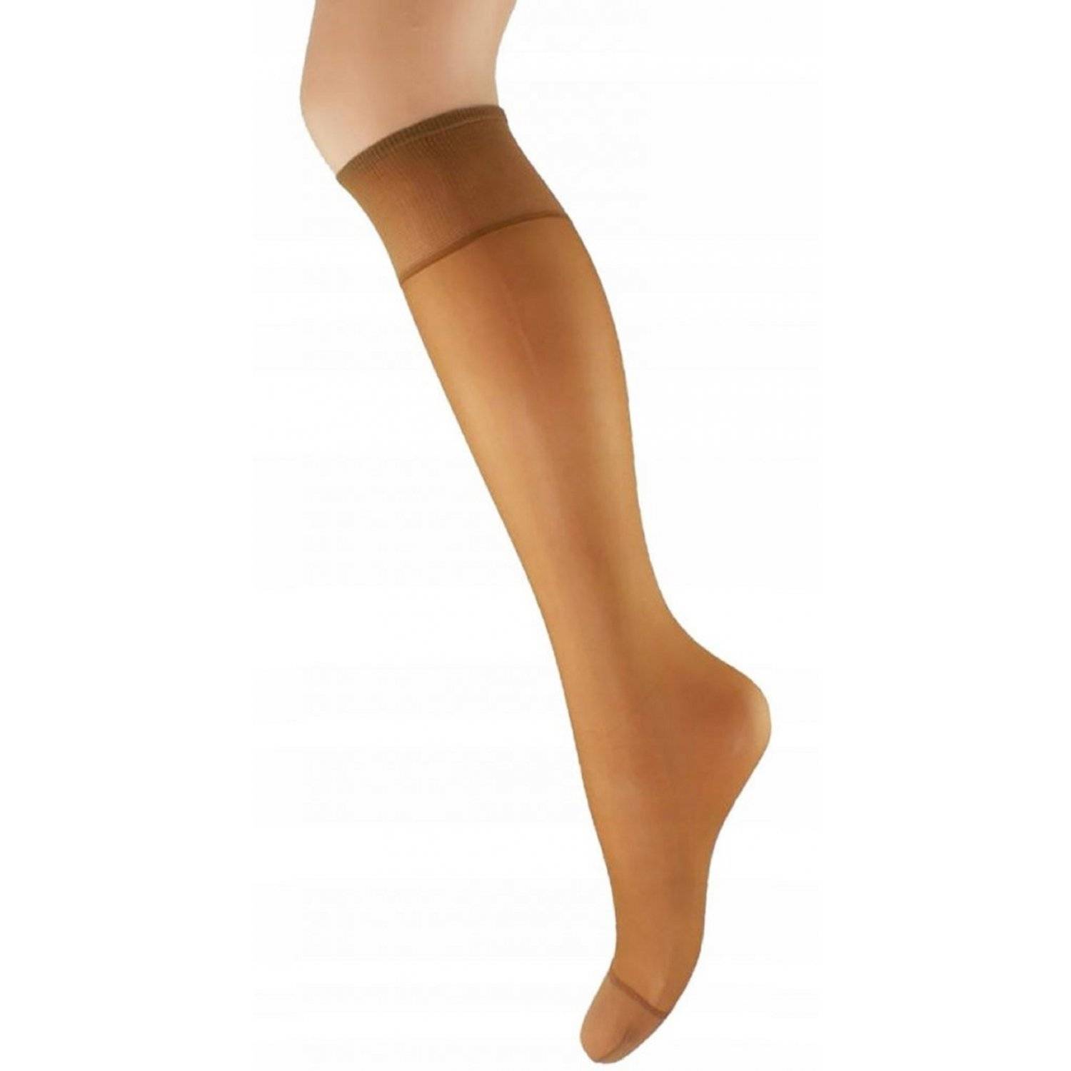 Aurellie Damen Kniestrümpfe: Elegante Lycra-Kniesocken mit 20 DEN Onesize Dunkelbeige