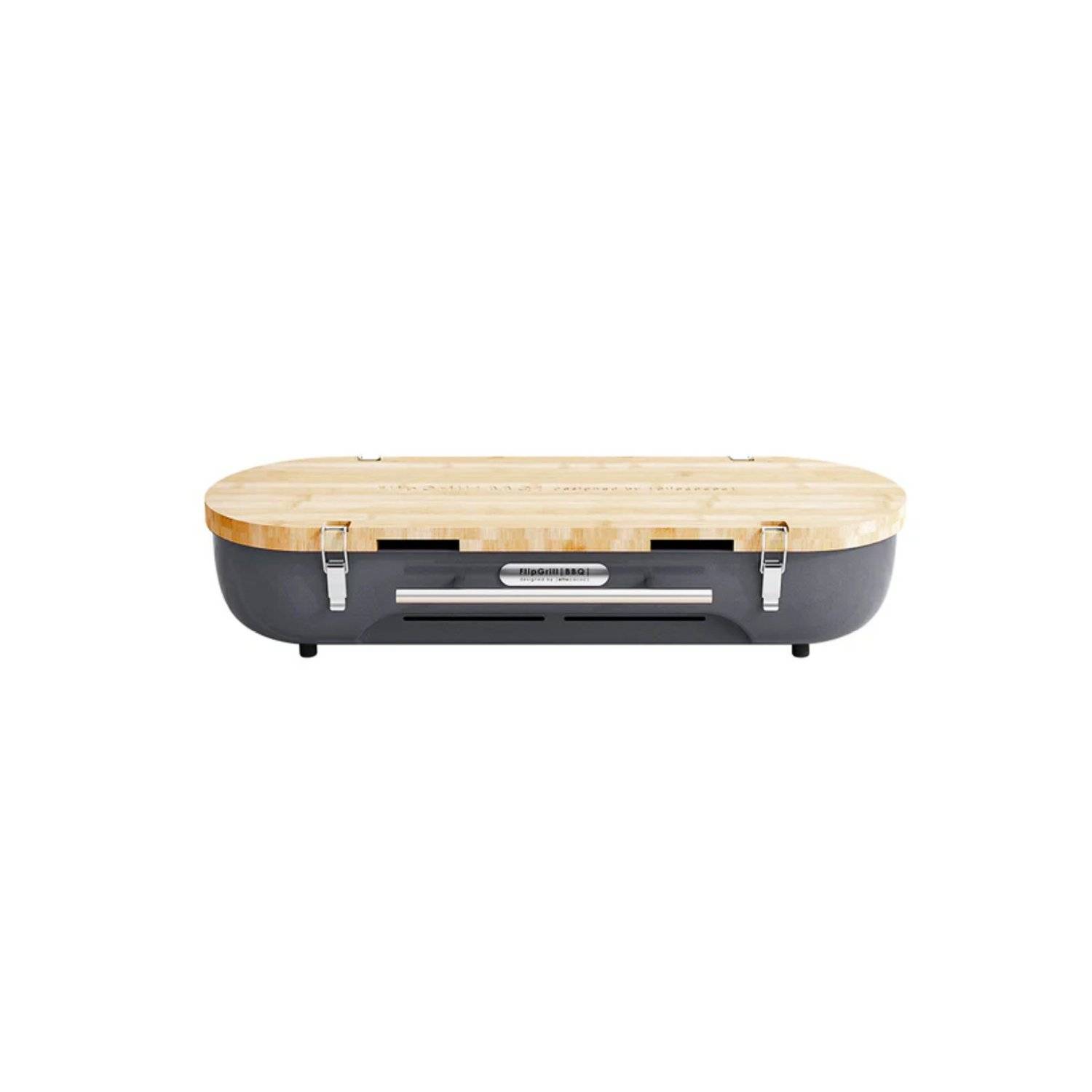 Flipgrill BBQ-Grill mit Schneidebrett/Servierplatte und Wendegrillrost 60 x 20 x 12 cm - Tragbarer Holzkohlegrill Grau