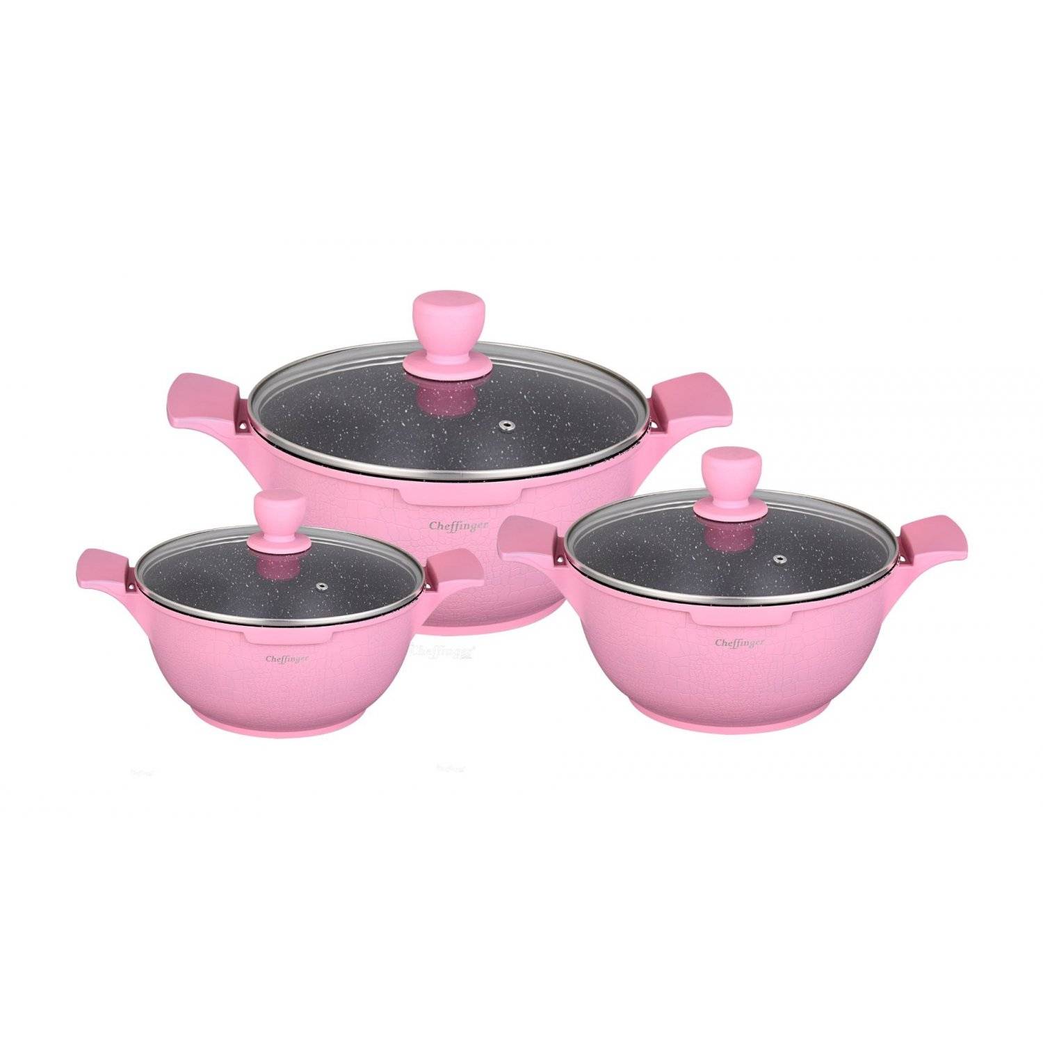 Kochtopfset 20-24-28cm 6-tlg Topf Induktion Alu Guss Geschirr Pink