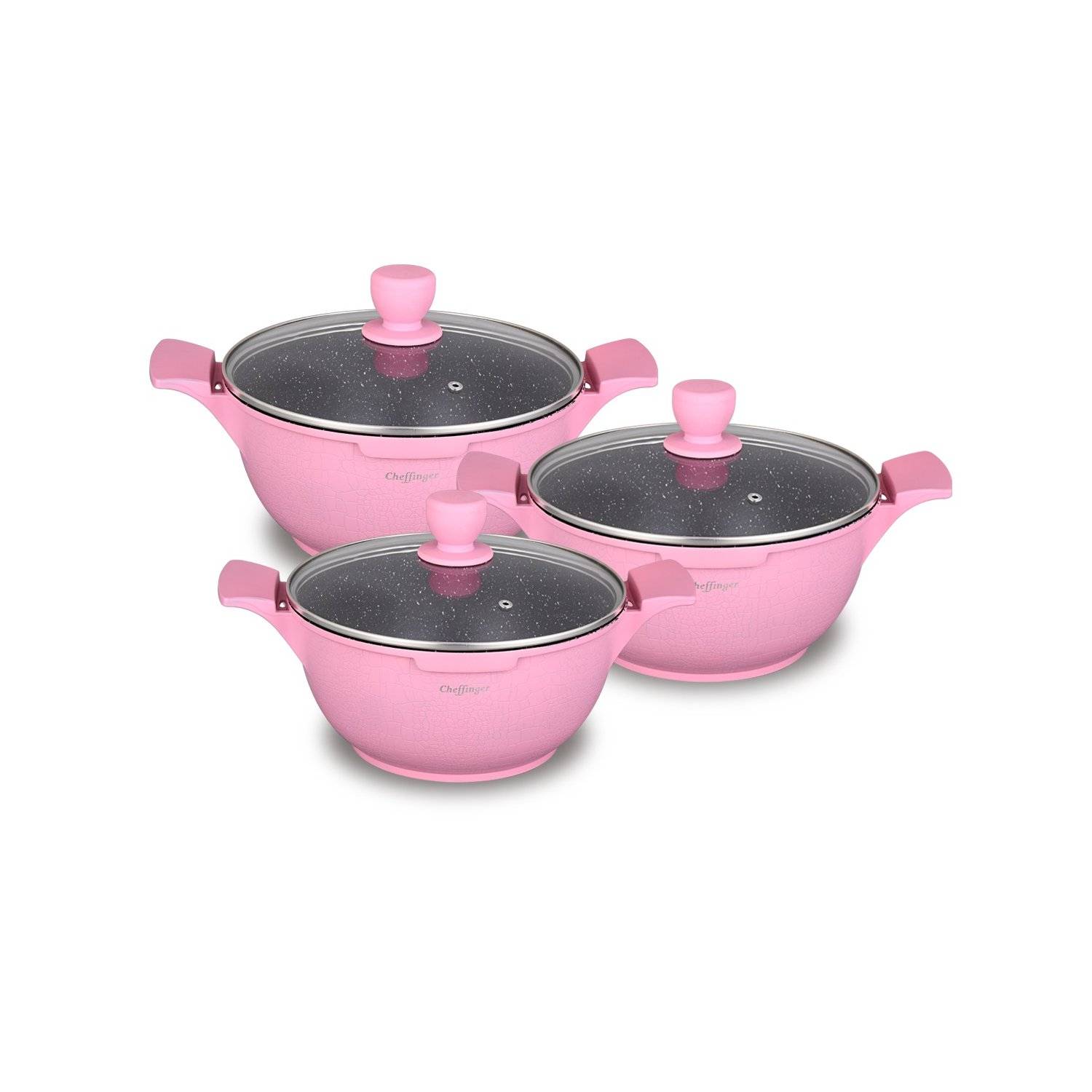 Kochtopfset 20-24-28cm 6-tlg Topf Induktion Alu Guss Geschirr Pink