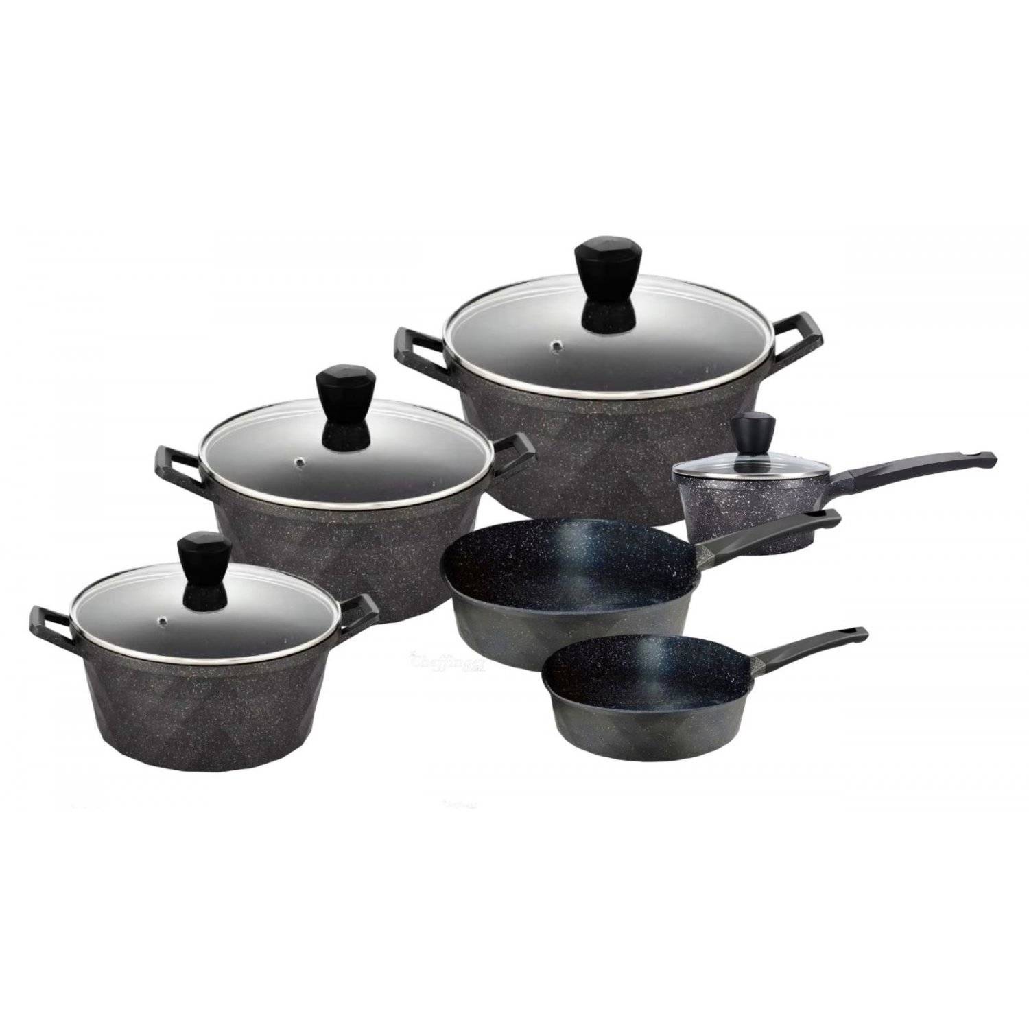 12-Teilig Kochtopf Set Induktion Kochtöpfe Diamant Topf Induktion Alu Guss Töpfe Deckel Handschuhe Grau