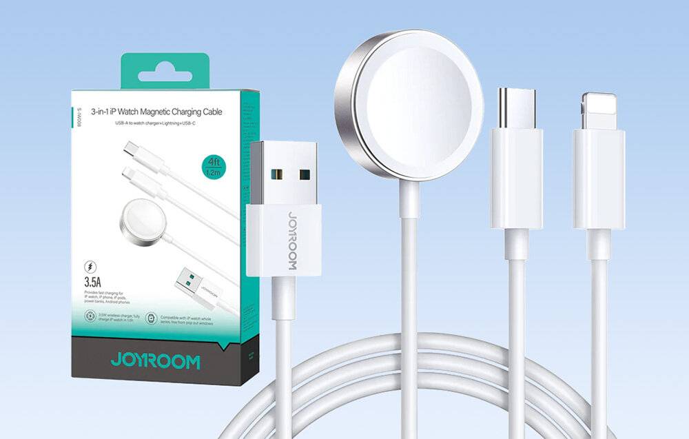 Apple Watch Magnetisches Ladegerät Joyroom S-IW008 Lightning + USB-C 5V 1.2m (Weiß)