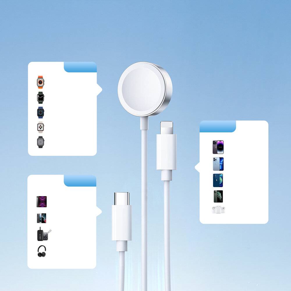 Apple Watch Magnetisches Ladegerät Joyroom S-IW008 Lightning + USB-C 5V 1.2m (Weiß)