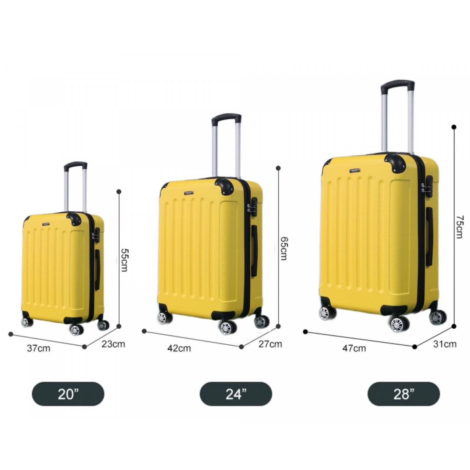 Reisekoffer Koffer 3 tlg Hartschale Trolley Set Kofferset Handgepäck Gepäck Reisetasche Gelb