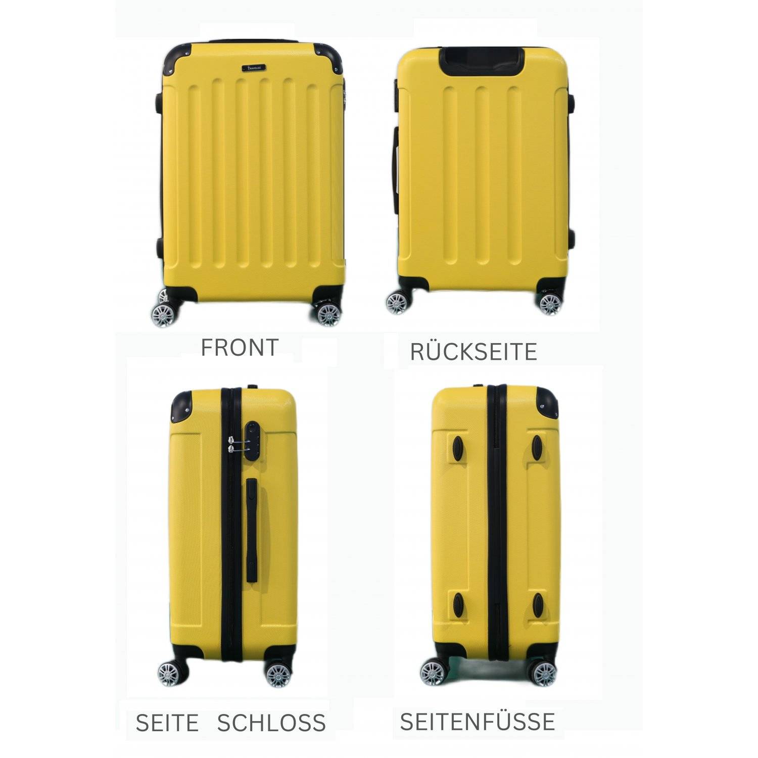 Reisekoffer Koffer 3 tlg Hartschale Trolley Set Kofferset Handgepäck Gepäck Reisetasche Gelb