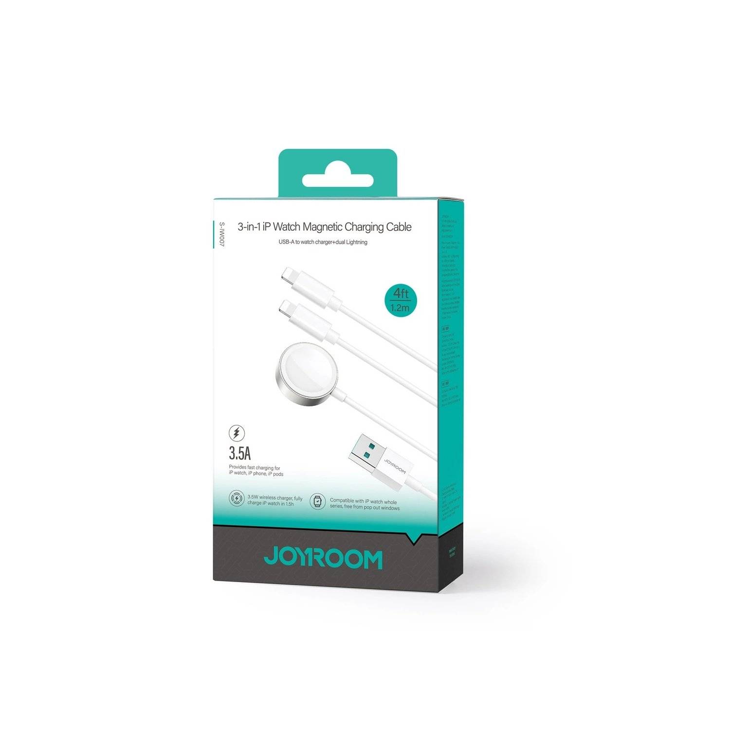 1,2m Weiß Ladekabel Joyroom S-IW007 3-in-1-Kabel USB-A magnetisches Ladegerät  kompatibel mit iPhone