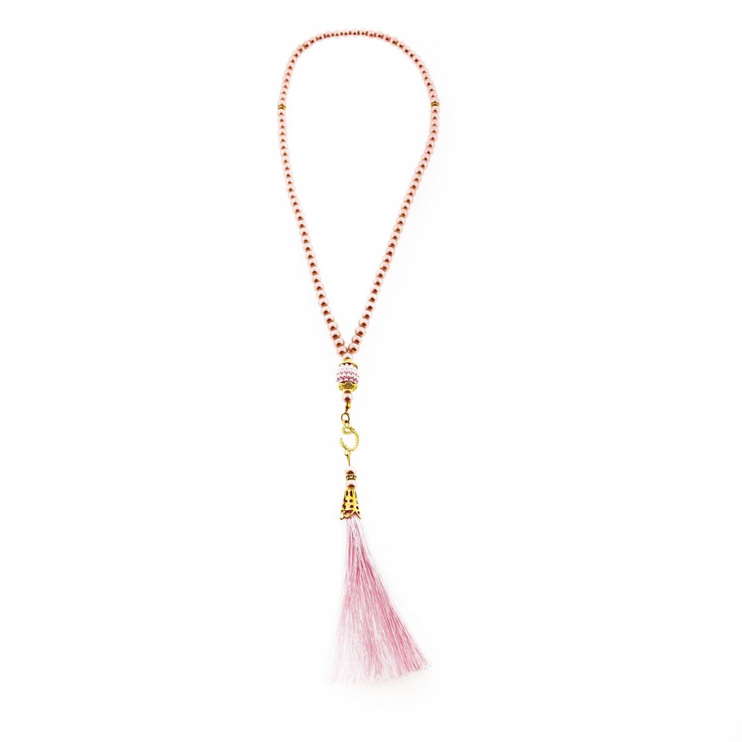 Gebetsketten mit goldenen Akzenten 45 cm 99 Perlen Anhänger mit Fransen Rosa
