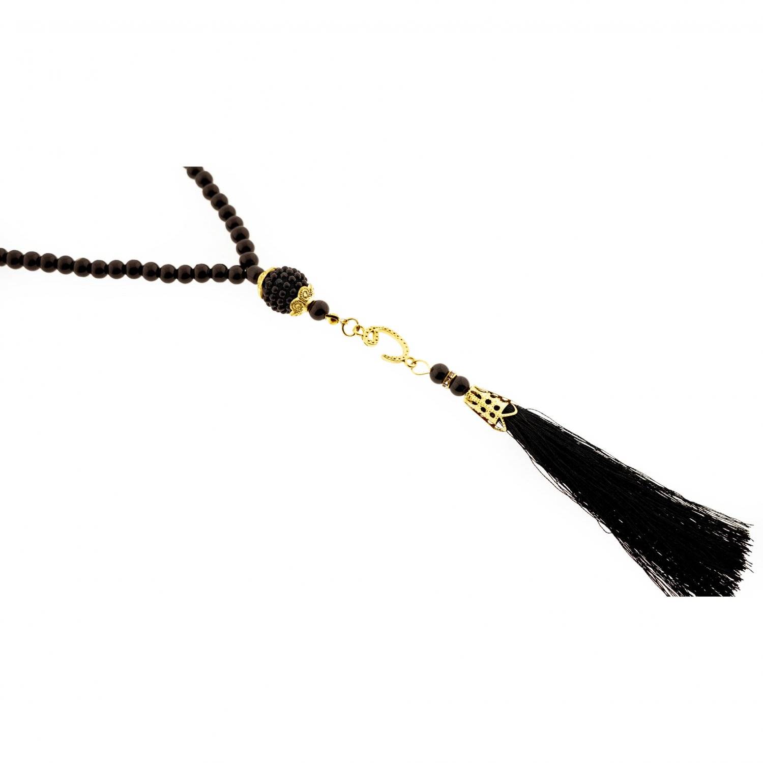 Gebetsketten mit goldenen Akzenten 45 cm 99 Perlen Anhänger mit Fransen Schwarz