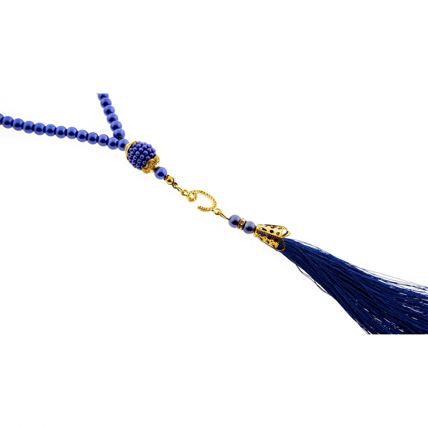 Gebetsketten mit goldenen Akzenten 45 cm 99 Perlen Anhänger mit Fransen Blau