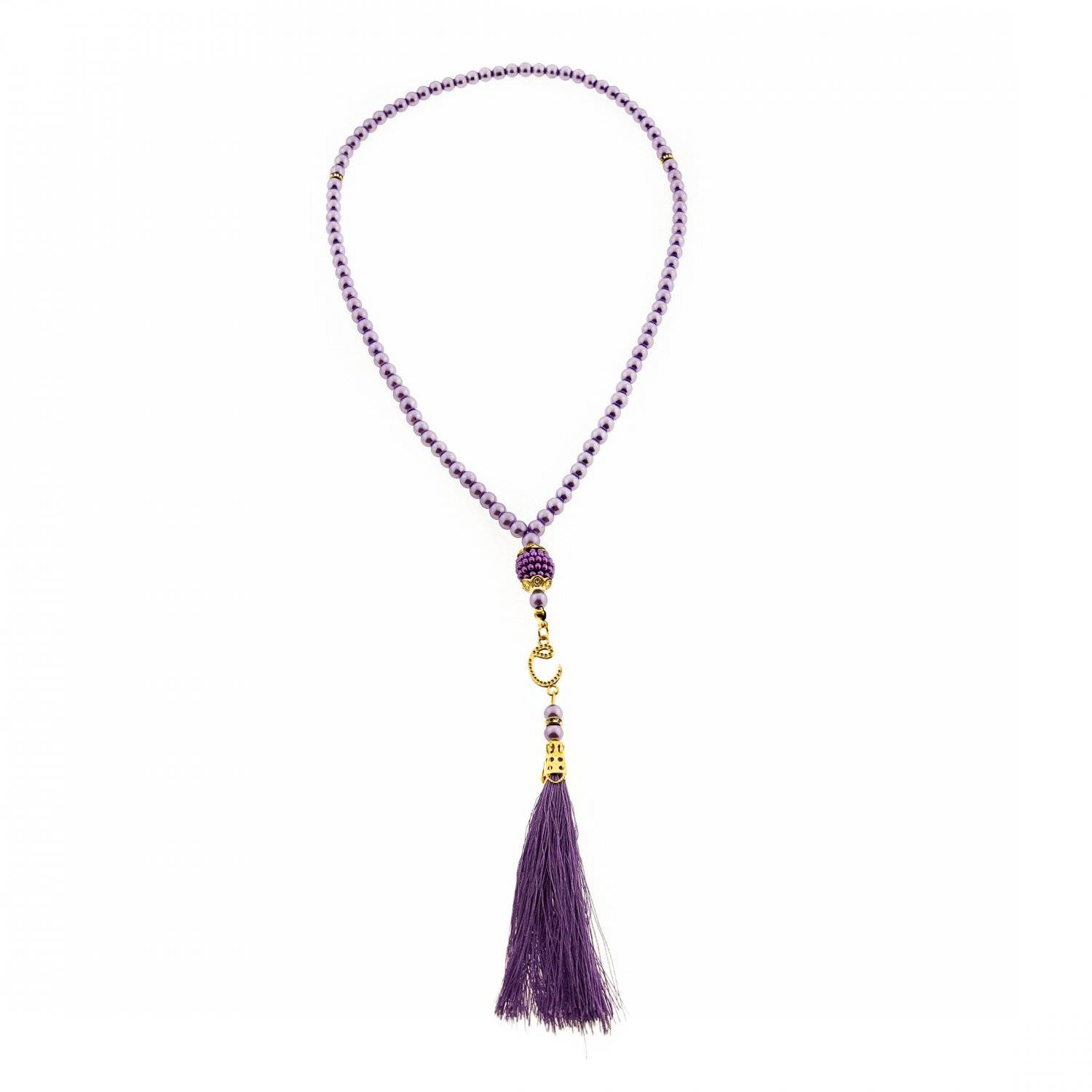 Gebetsketten mit goldenen Akzenten 45 cm 99 Perlen Anhänger mit Fransen Lila